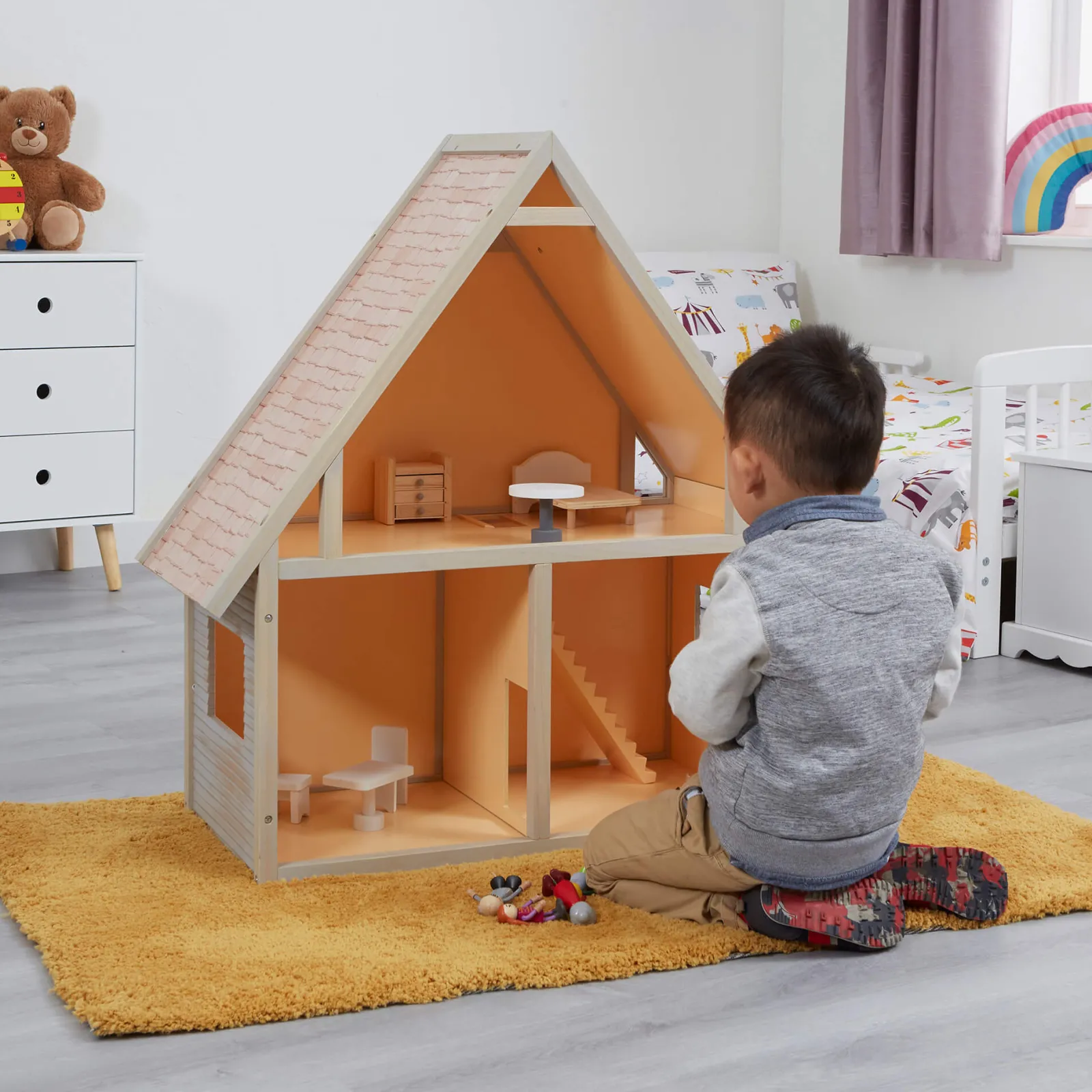 Little Helper Großes Montessori-Bücherregal aus Holz und Puppenhaus-Spielzeugaufbewahrung | 80 cm hoch x 77 cm breit