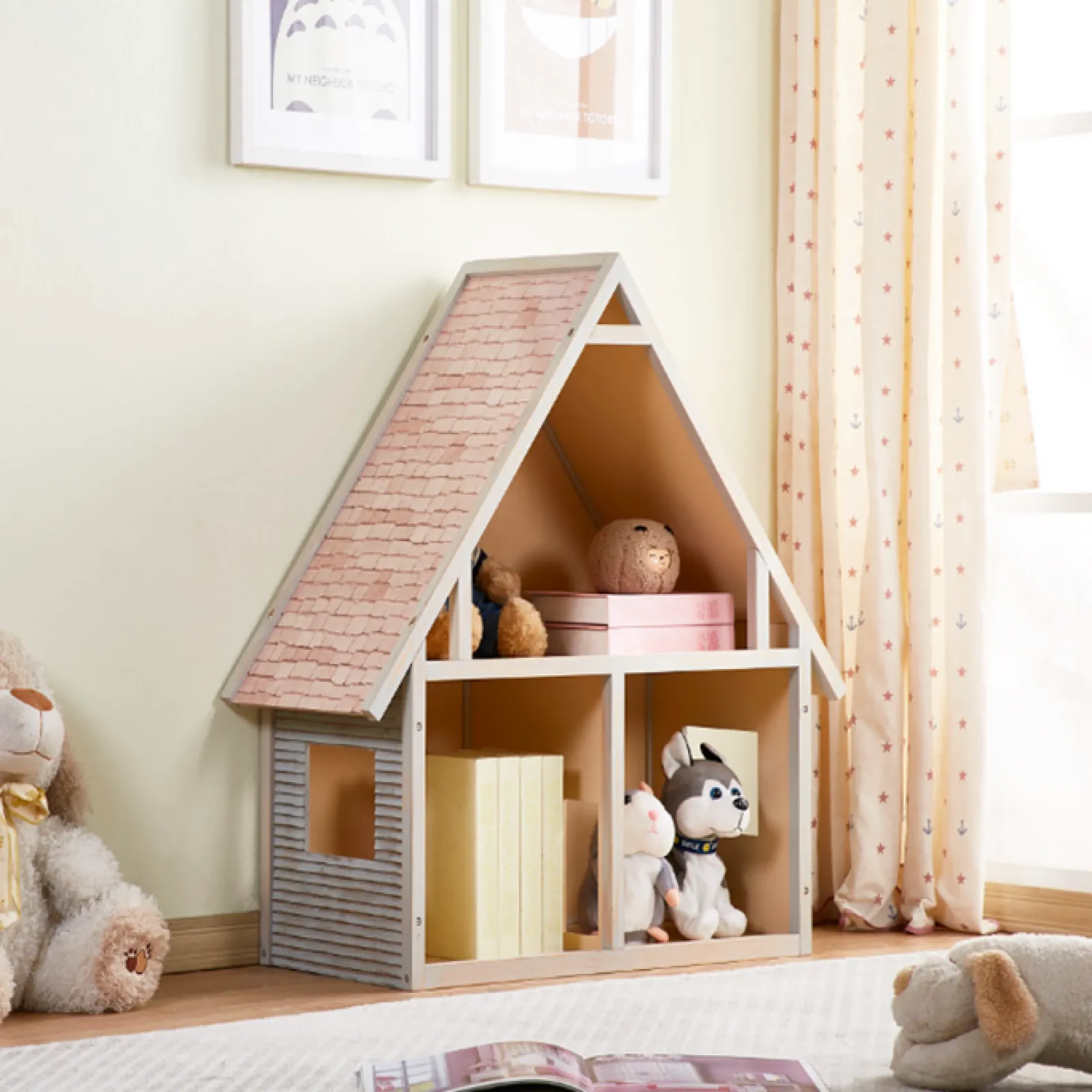 Little Helper Großes Montessori-Bücherregal aus Holz und Puppenhaus-Spielzeugaufbewahrung | 80 cm hoch x 77 cm breit
