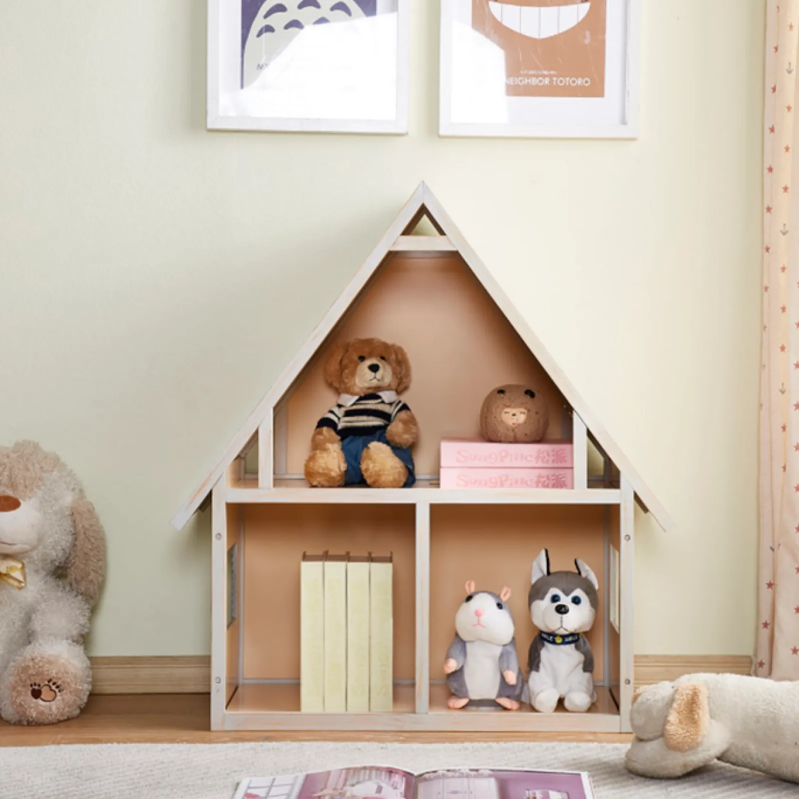Little Helper Großes Montessori-Bücherregal aus Holz und Puppenhaus-Spielzeugaufbewahrung | 80 cm hoch x 77 cm breit