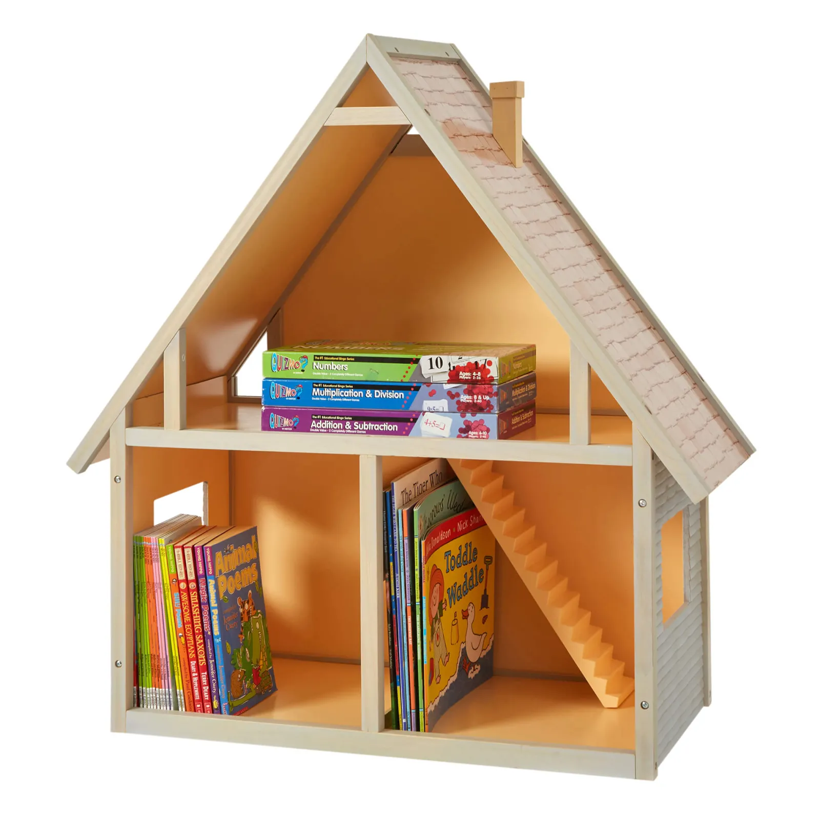 Little Helper Großes Montessori-Bücherregal aus Holz und Puppenhaus-Spielzeugaufbewahrung | 80 cm hoch x 77 cm breit