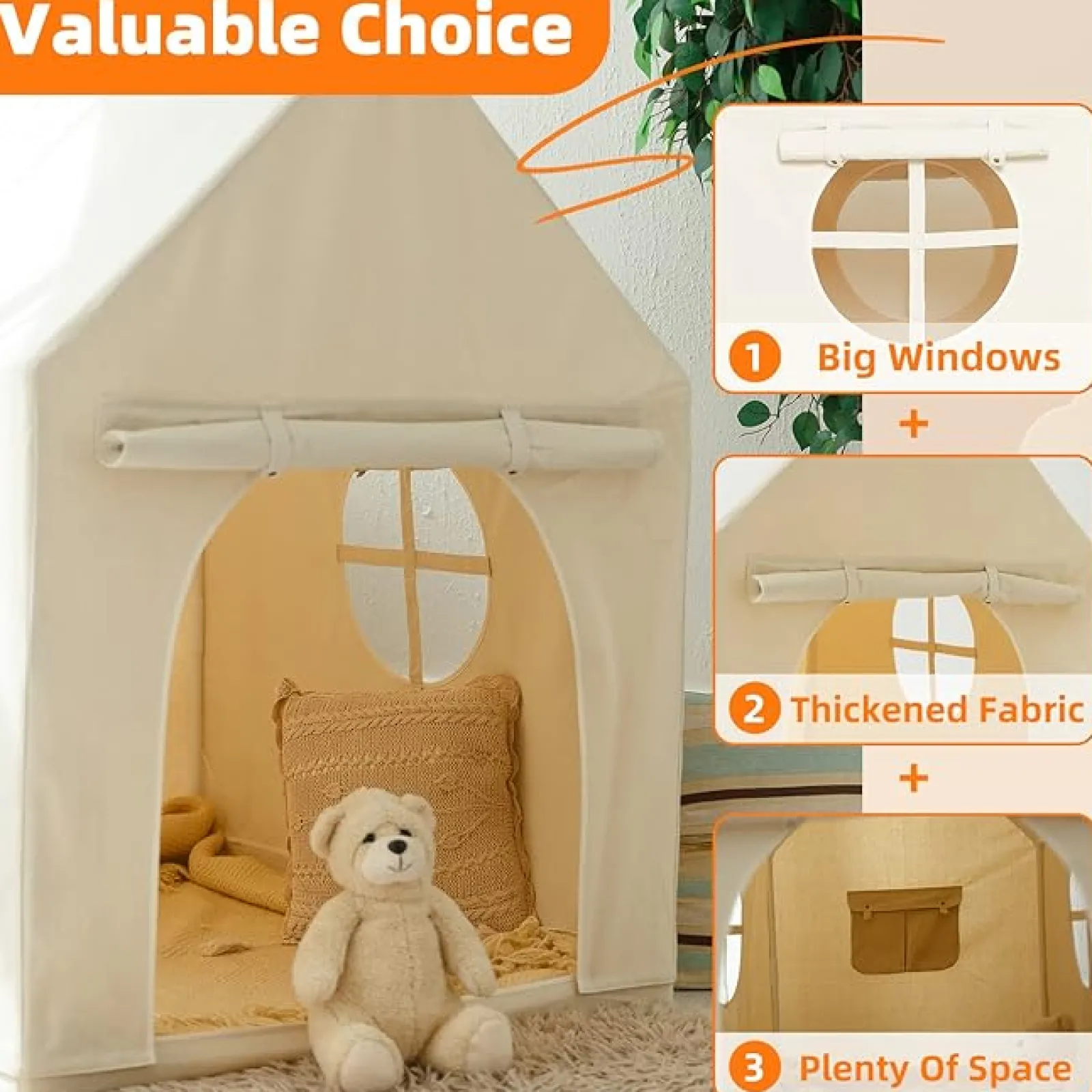 Little Helper Großes Montessori-Spielhaus für Kinder | Spielhaus | 1,3 m hoch | Creme | 3–8 Jahre
