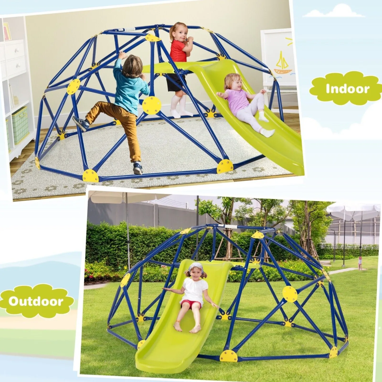 Kinder Little Helper Großes, rostfreies Montessori-Klettergerüst für drinnen und draußen mit Rutsche für Kinder | 3–12 Jahre