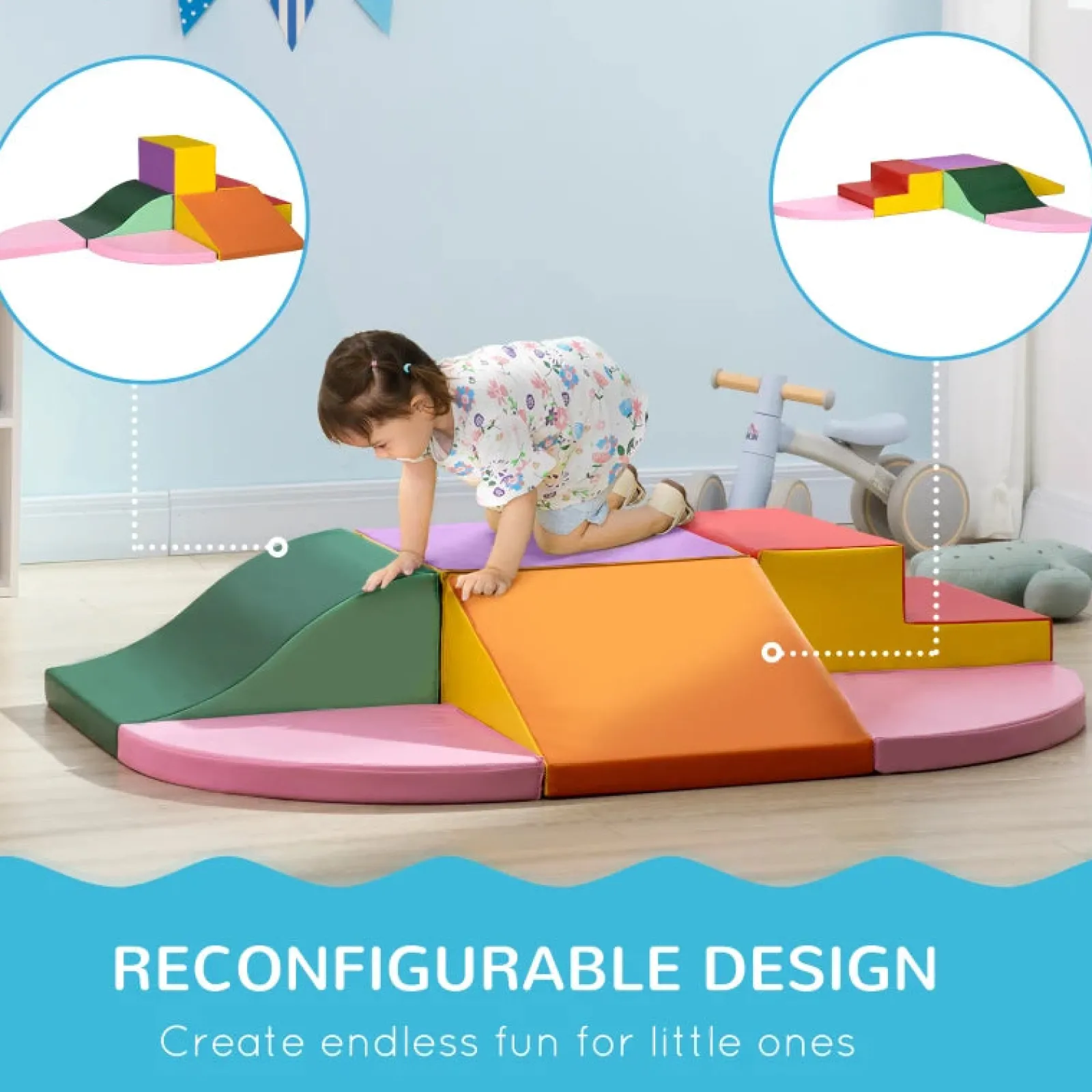 Kinder Little Helper Großes 6-teiliges Montessori-Spielgerät zum Klettern, Krabbeln und Rutschen | leuchtende Farben | ab 12m