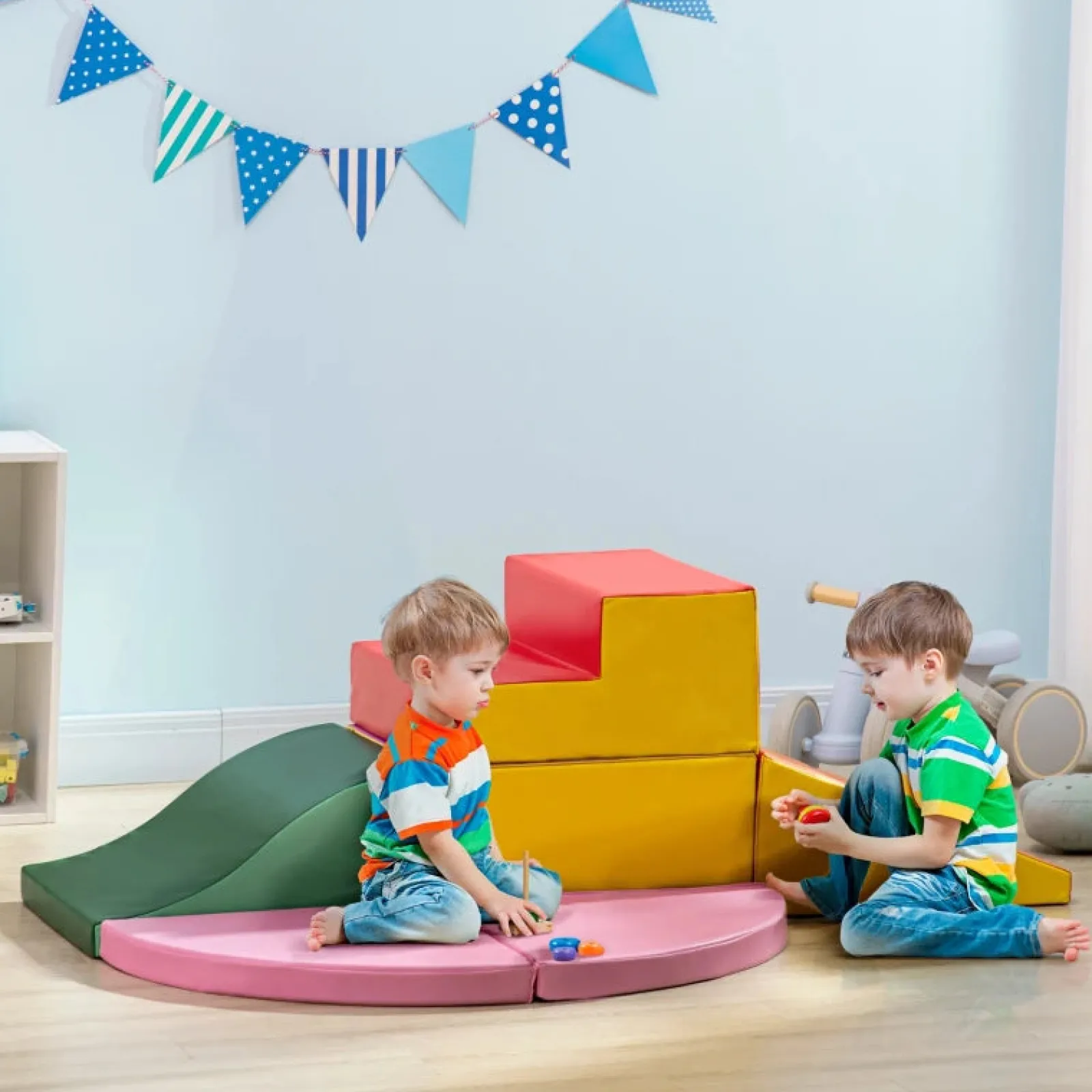 Kinder Little Helper Großes 6-teiliges Montessori-Spielgerät zum Klettern, Krabbeln und Rutschen | leuchtende Farben | ab 12m