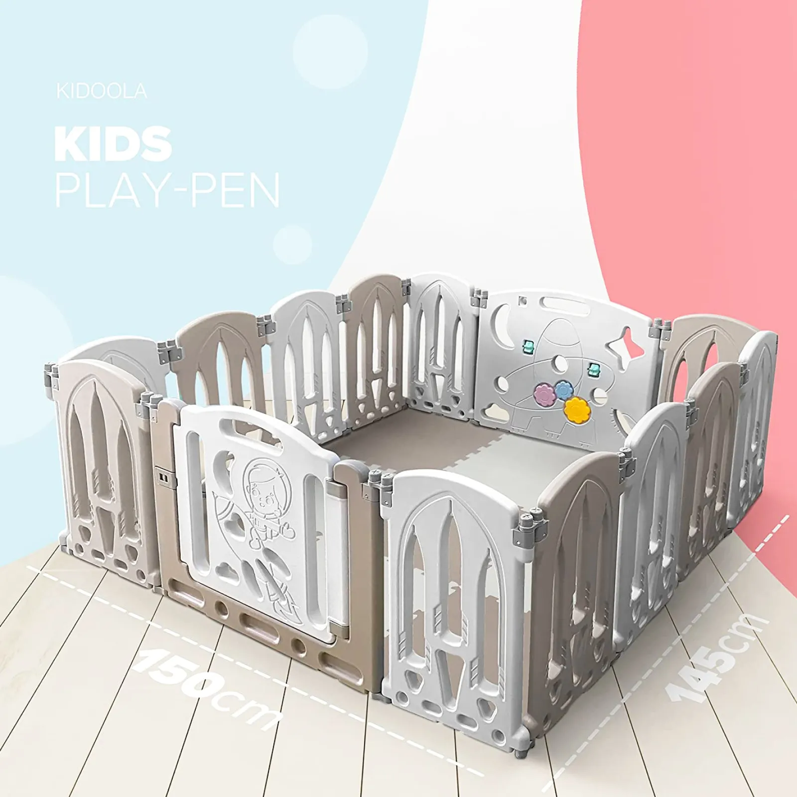 Kinder Little Helper Großes, ungiftiges Laufgitter mit 14 Paneelen | Recycelbares, faltbares Babylaufgitter und Bällebad mit Matten | Modular | Neutrale Farben