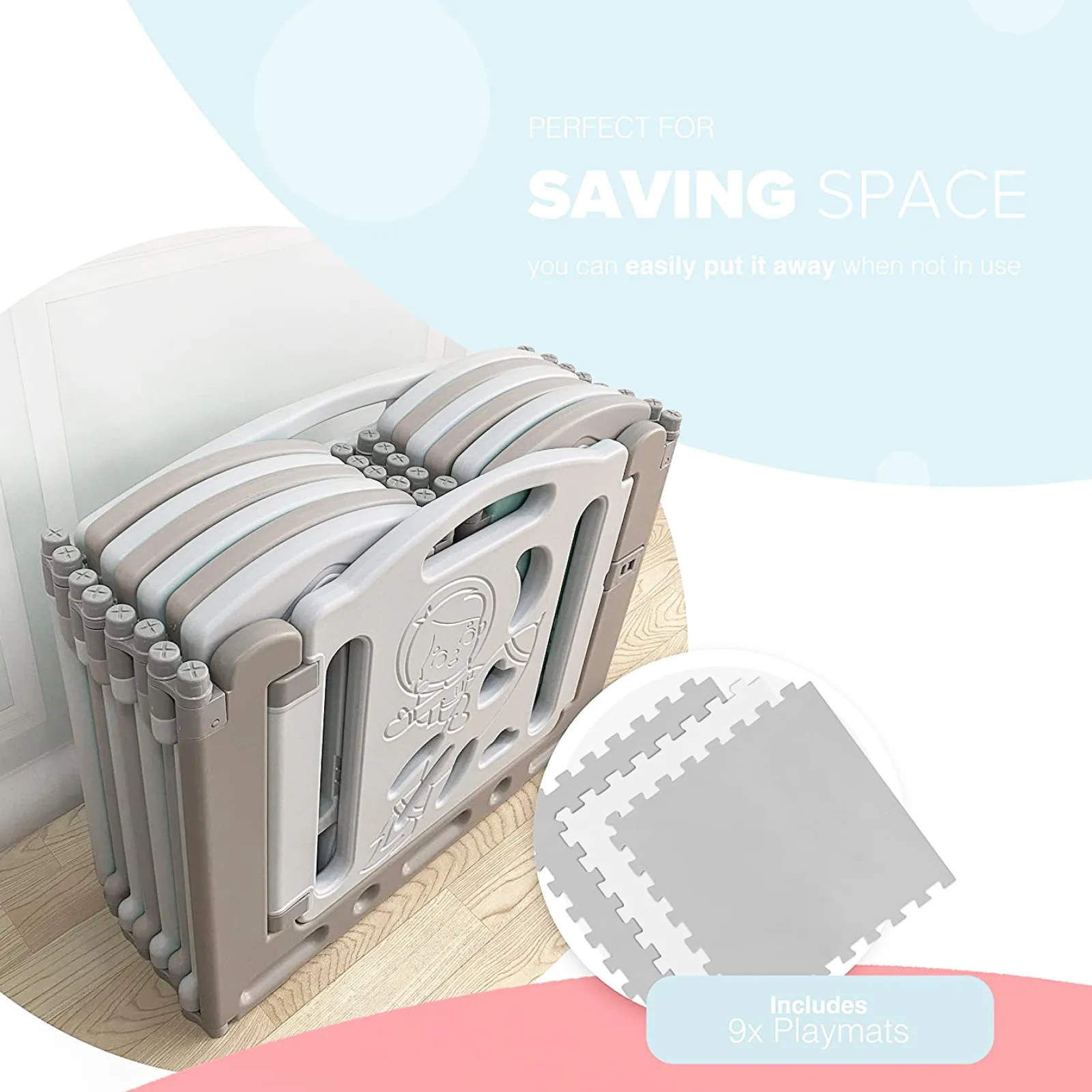 Kinder Little Helper Großes, ungiftiges Laufgitter mit 14 Paneelen | Recycelbares, faltbares Babylaufgitter und Bällebad mit Matten | Modular | Neutrale Farben