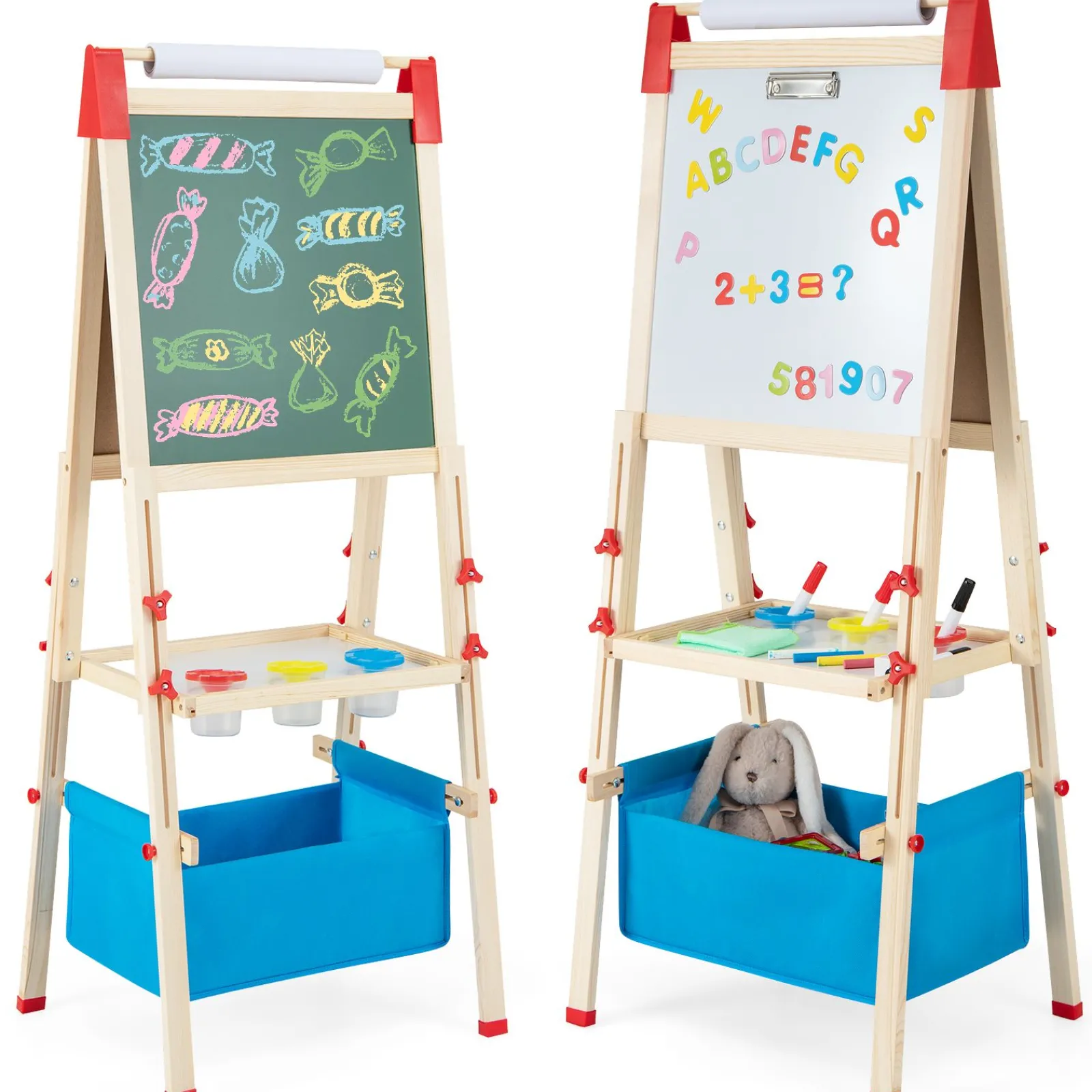 Kinder Little Helper Grow-with-Me 3-in-1 höhenverstellbare 2-seitige Kunststaffelei aus Holz | Magnetisches Whiteboard und Tafel | 3-8 Jahre
