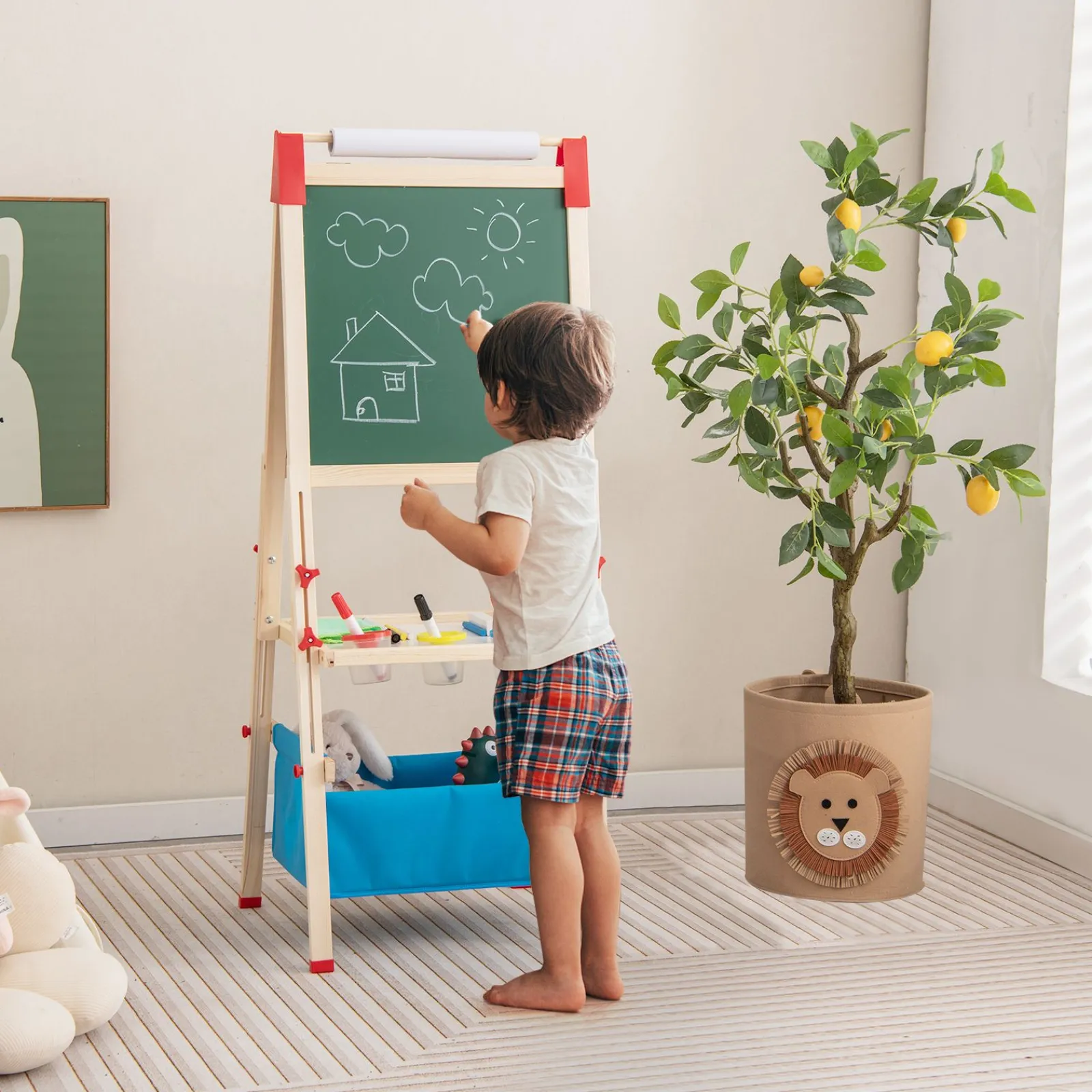 Kinder Little Helper Grow-with-Me 3-in-1 höhenverstellbare 2-seitige Kunststaffelei aus Holz | Magnetisches Whiteboard und Tafel | 3-8 Jahre