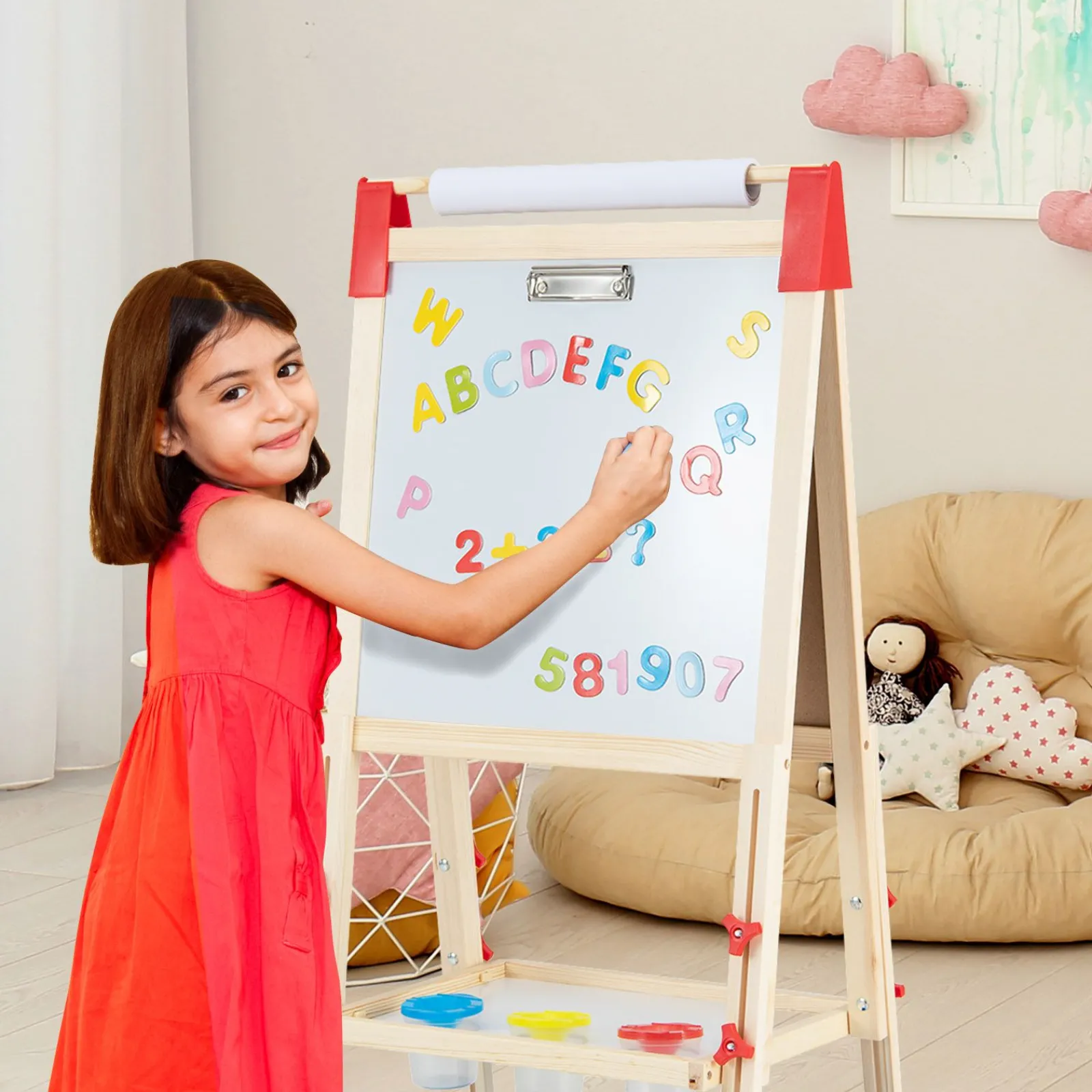 Kinder Little Helper Grow-with-Me 3-in-1 höhenverstellbare 2-seitige Kunststaffelei aus Holz | Magnetisches Whiteboard und Tafel | 3-8 Jahre