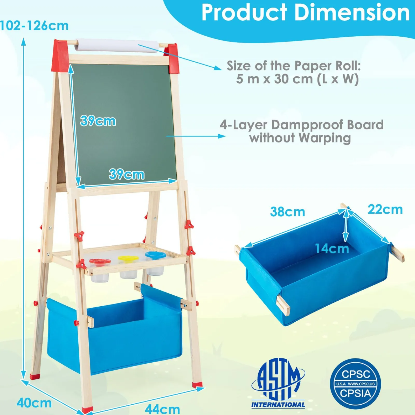 Kinder Little Helper Grow-with-Me 3-in-1 höhenverstellbare 2-seitige Kunststaffelei aus Holz | Magnetisches Whiteboard und Tafel | 3-8 Jahre