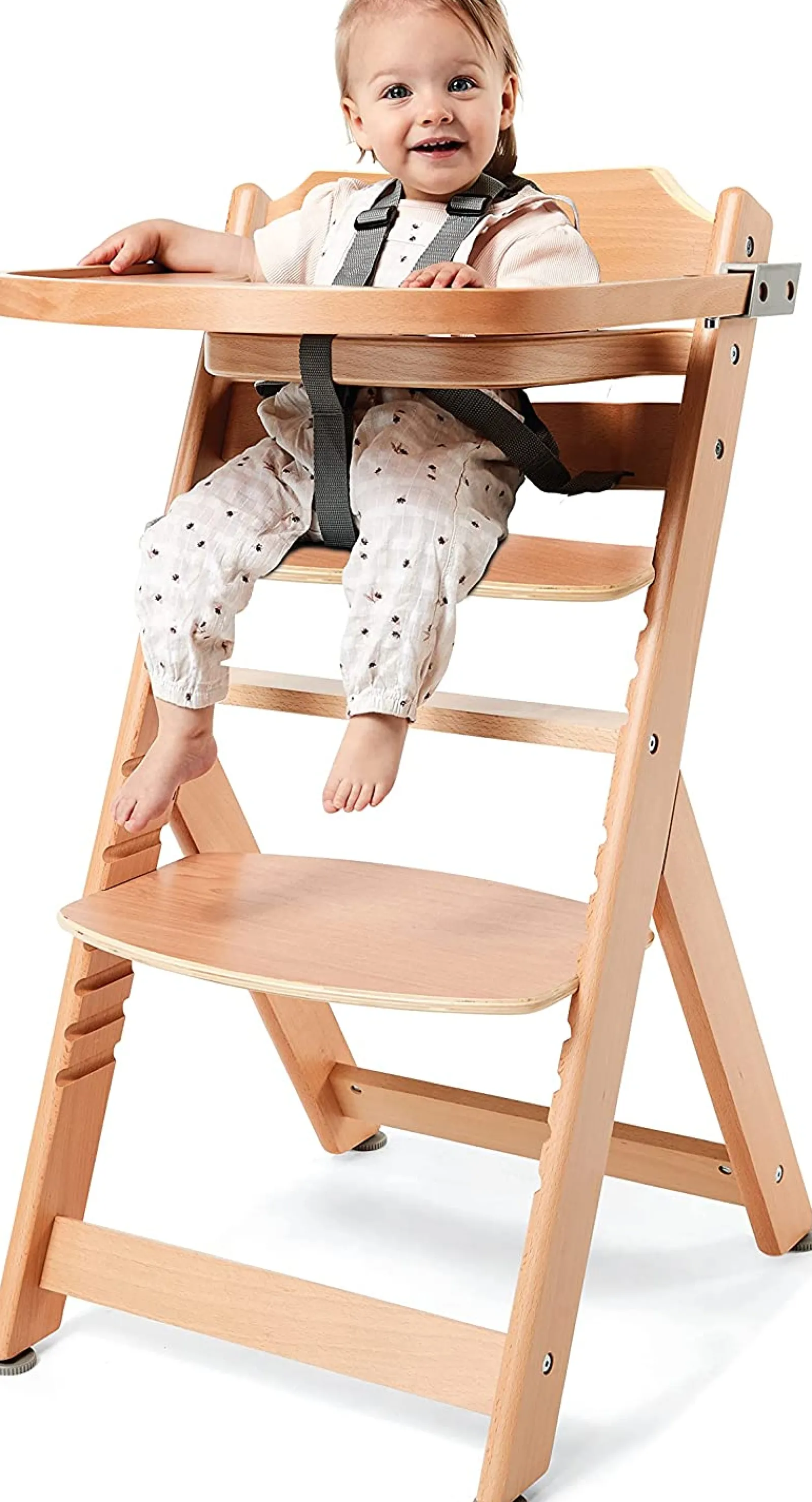 Little Helper Grow-with-Me 3-in-1 höhenverstellbarer Hochstuhl aus Öko-Holz | 5-Punkt-Gurt | Tablett- und Kissenoption | Natürlich | 6 Monate – 10 Jahre
