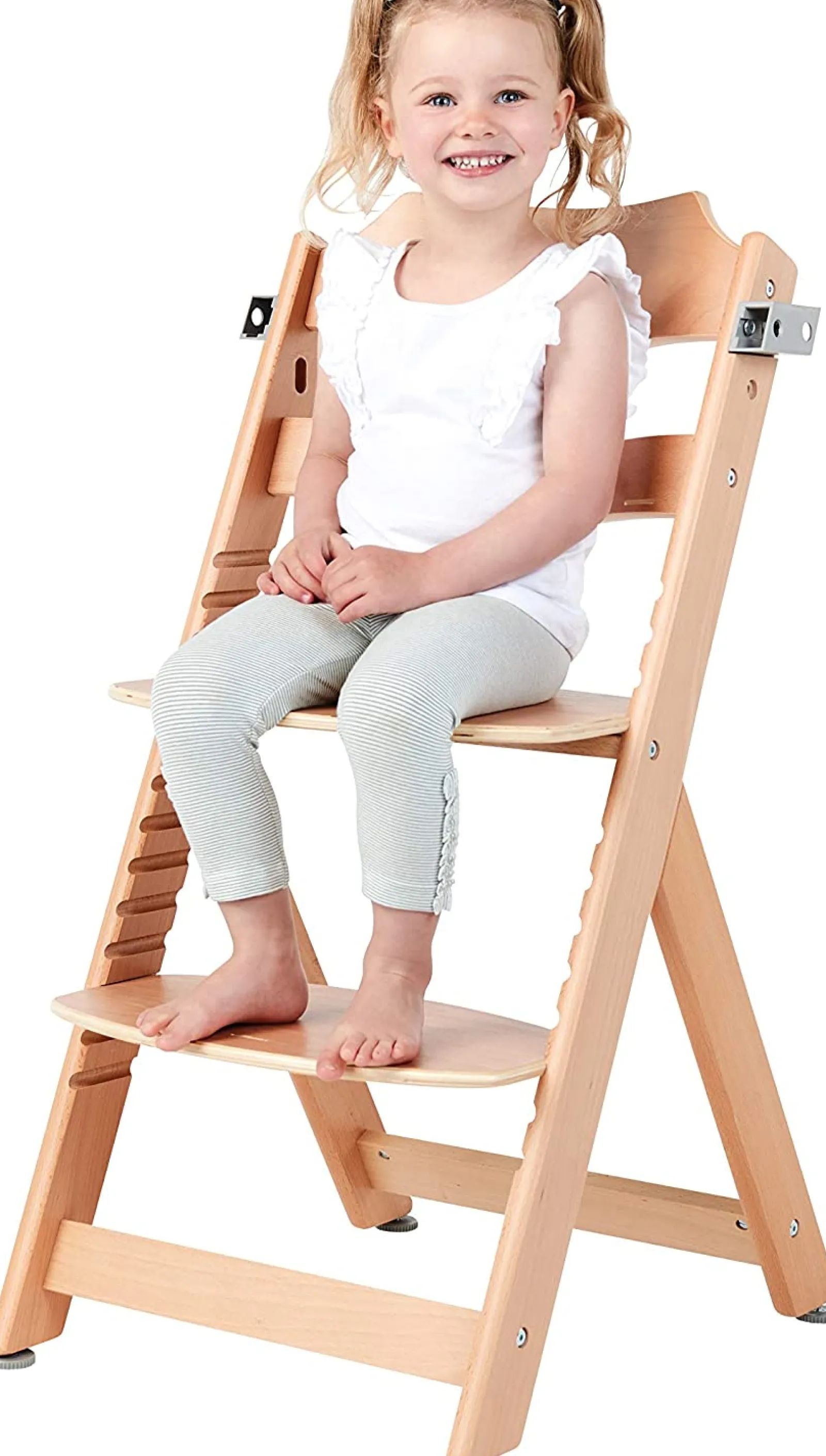 Little Helper Grow-with-Me 3-in-1 höhenverstellbarer Hochstuhl aus Öko-Holz | 5-Punkt-Gurt | Tablett- und Kissenoption | Natürlich | 6 Monate – 10 Jahre
