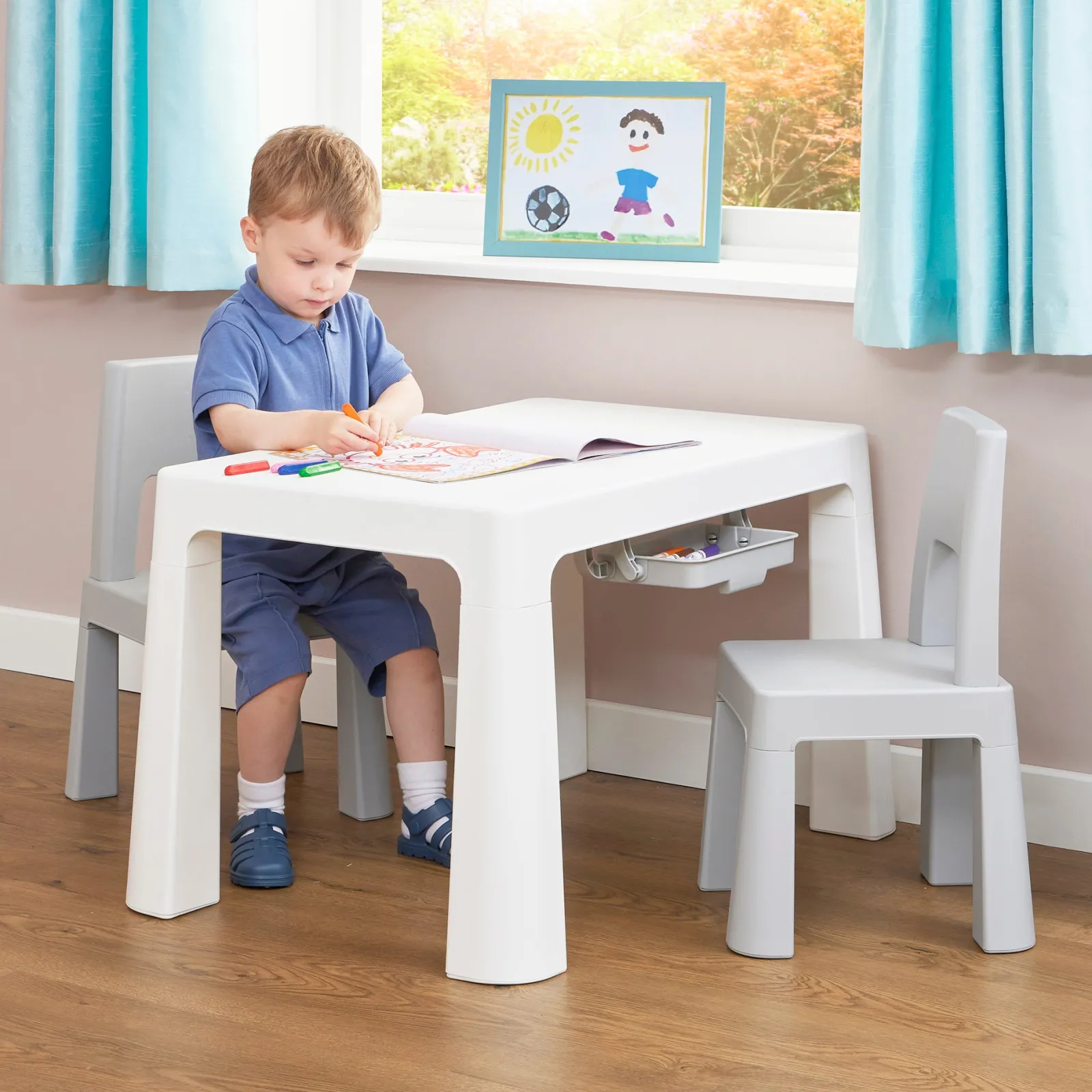 Kinder Little Helper Grow-with-me Kinder höhenverstellbarer Tisch und Stühle | Lagerung | 2-8 Jahre | Grau und Weiß