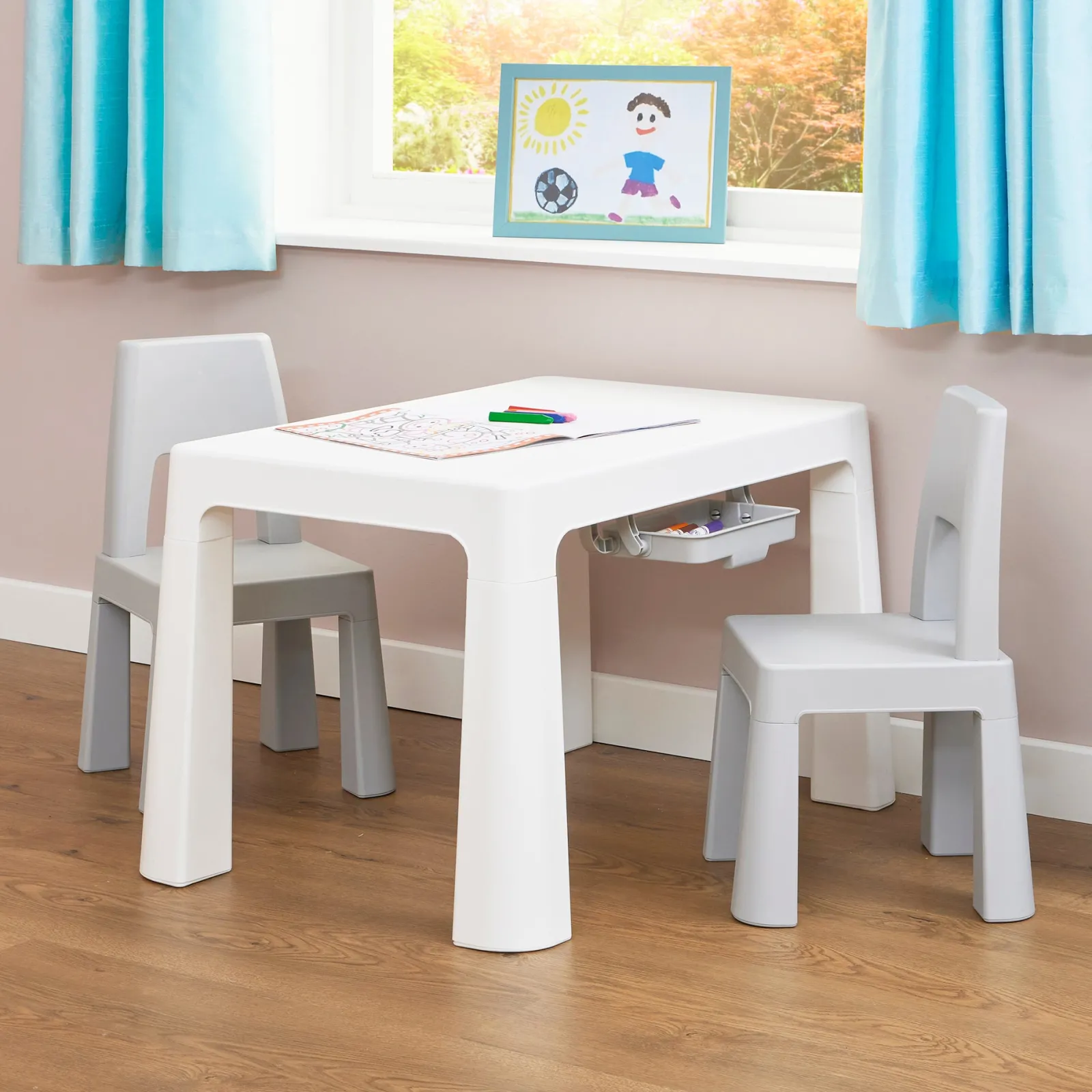 Kinder Little Helper Grow-with-me Kinder höhenverstellbarer Tisch und Stühle | Lagerung | 2-8 Jahre | Grau und Weiß