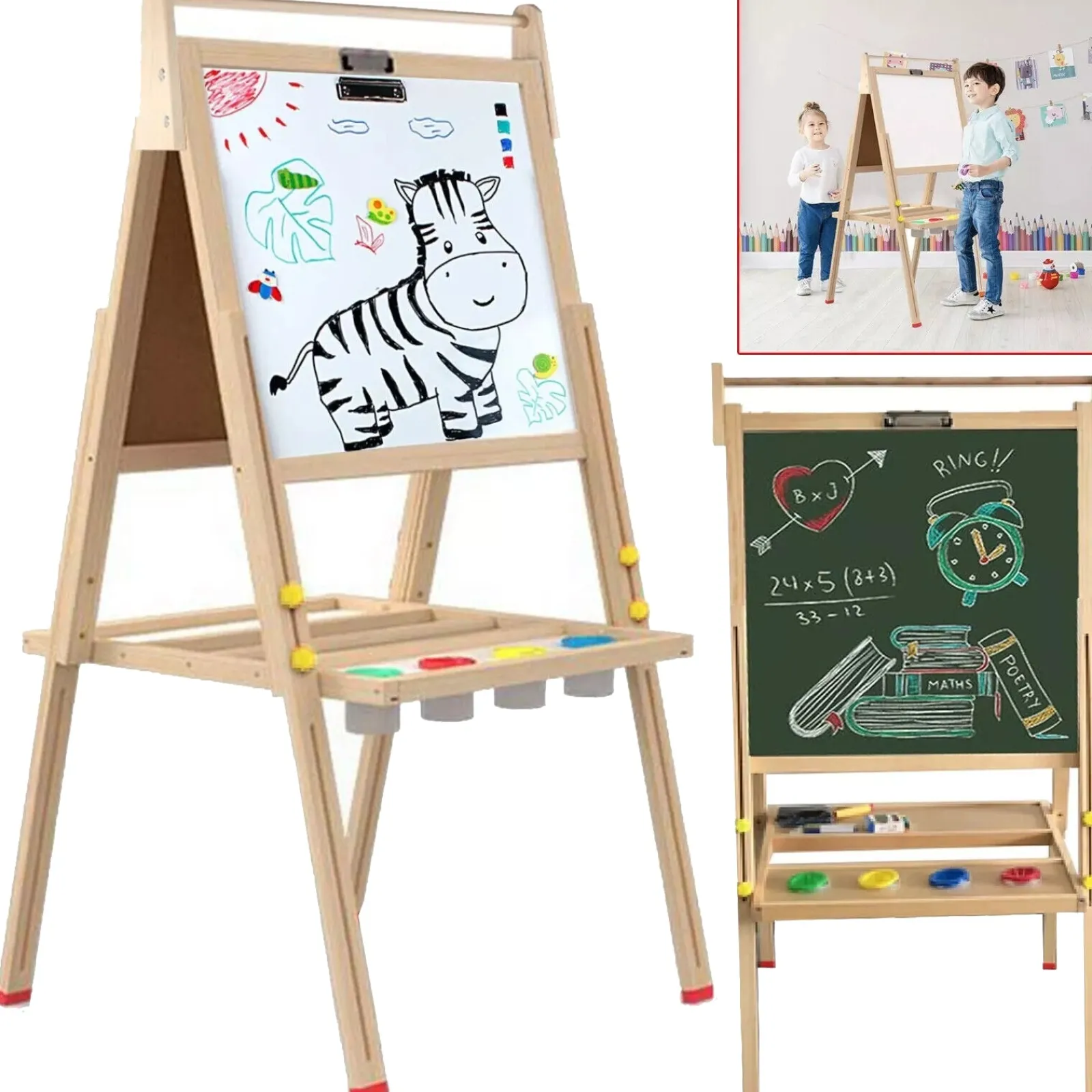 Kinder Little Helper Höhenverstellbare Kinderstaffelei Aus Holz | Doppelseitige Kunststaffelei Für Kinder | Kindertafel | 3 Jahre +