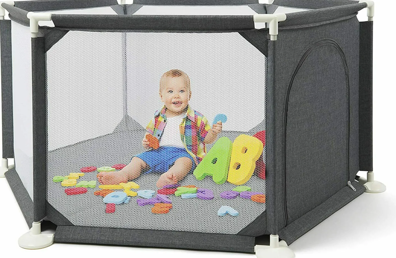 Kinder Little Helper Hochwertiger, sicherer Laufstall für Babys | Bällebad mit Reißverschlusstür | Grau | 6 - 36m