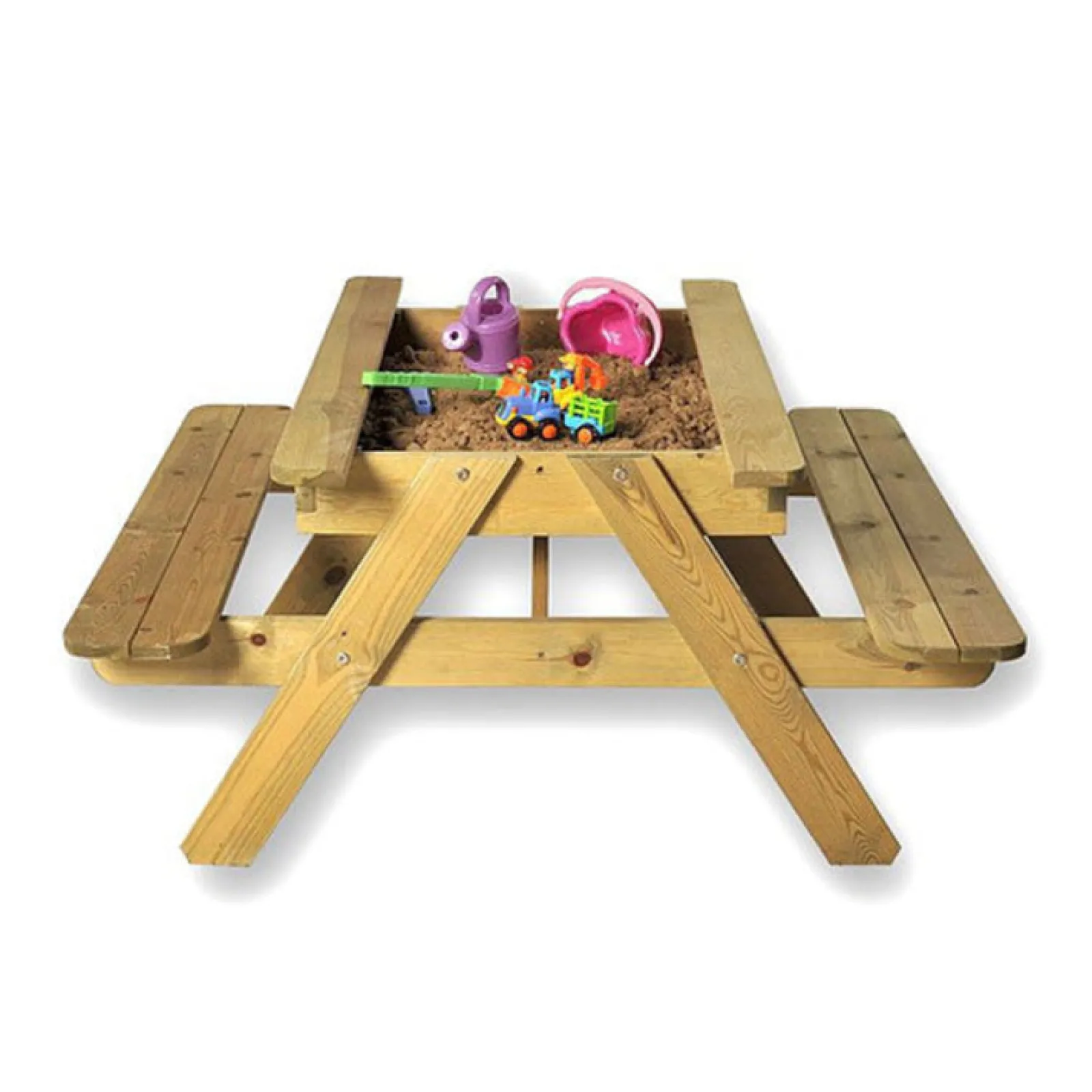 Little Helper Hochwertiger und robuster 3-in-1-Sandkasten aus vorbehandeltem, umweltbewusstem Holz für Kinder und 4-Sitzer-Picknickbank | 1 Jahr+