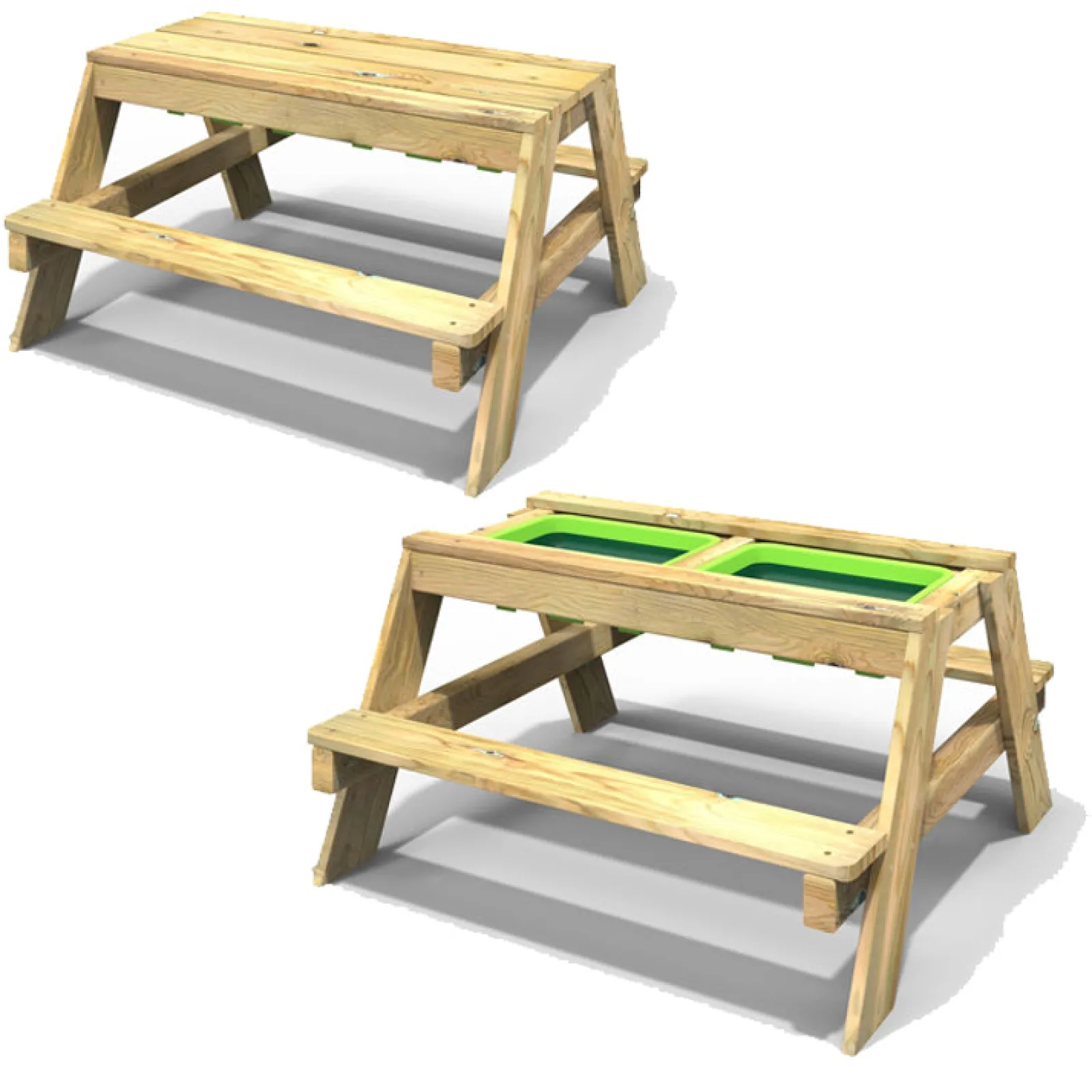 Little Helper Hochwertiges Montessori 4-in-1 Öko-Holz 4-Sitzer Picknickbank, Wasserstation, Sandkasten & Matschküche + Deckel | Ab 3 Jahren