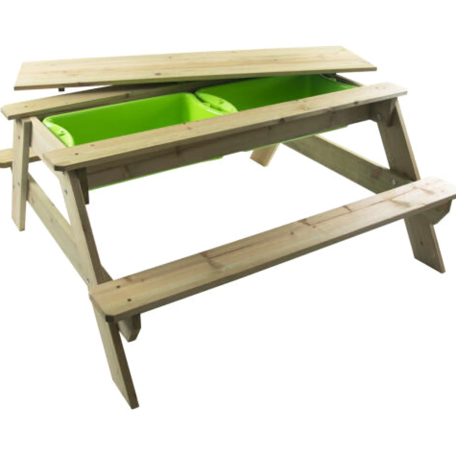 Little Helper Hochwertiges Montessori 4-in-1 Öko-Holz 4-Sitzer Picknickbank, Wasserstation, Sandkasten & Matschküche + Deckel | Ab 3 Jahren