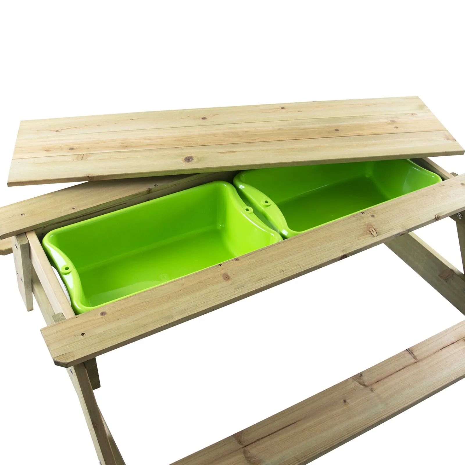 Little Helper Hochwertiges Montessori 4-in-1 Öko-Holz 4-Sitzer Picknickbank, Wasserstation, Sandkasten & Matschküche + Deckel | Ab 3 Jahren