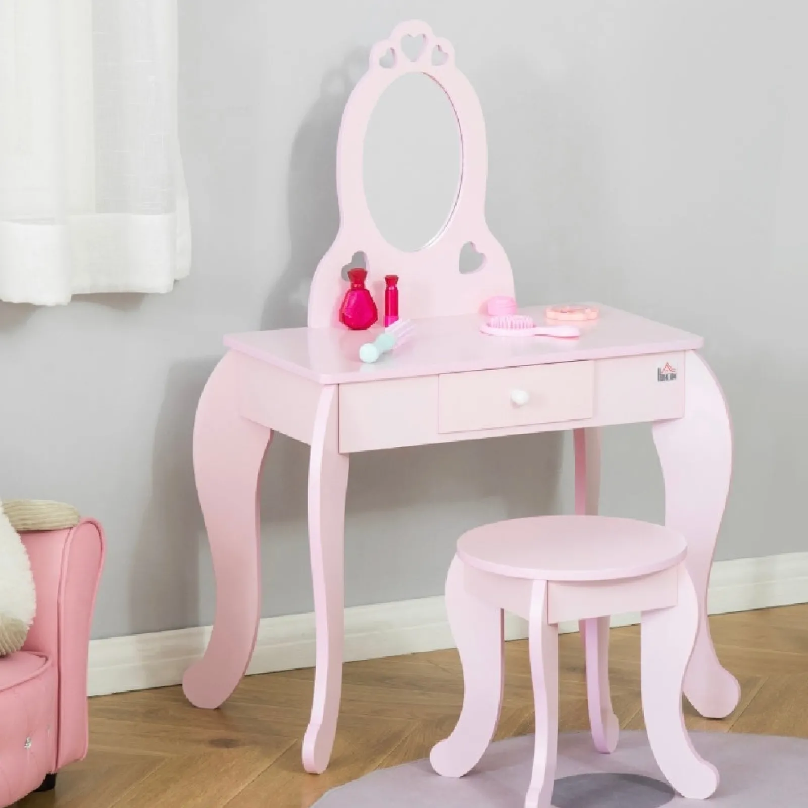 Kinder Little Helper Ihre Königliche Hoheit Frisiertisch mit Spiegel und Hocker | Schminktisch mit Schublade | Rosa | 3-6 Jahre