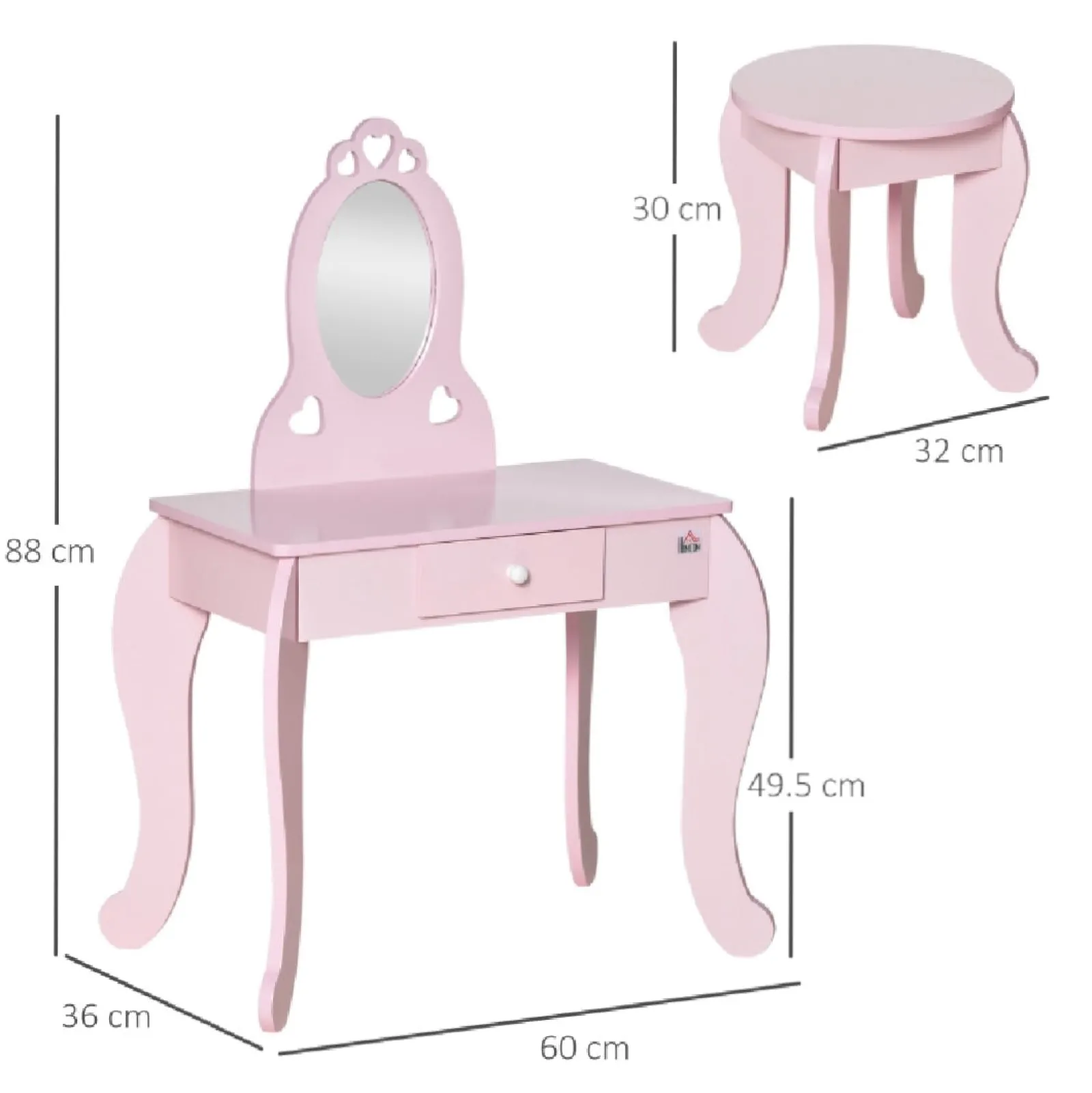 Kinder Little Helper Ihre Königliche Hoheit Frisiertisch mit Spiegel und Hocker | Schminktisch mit Schublade | Rosa | 3-6 Jahre