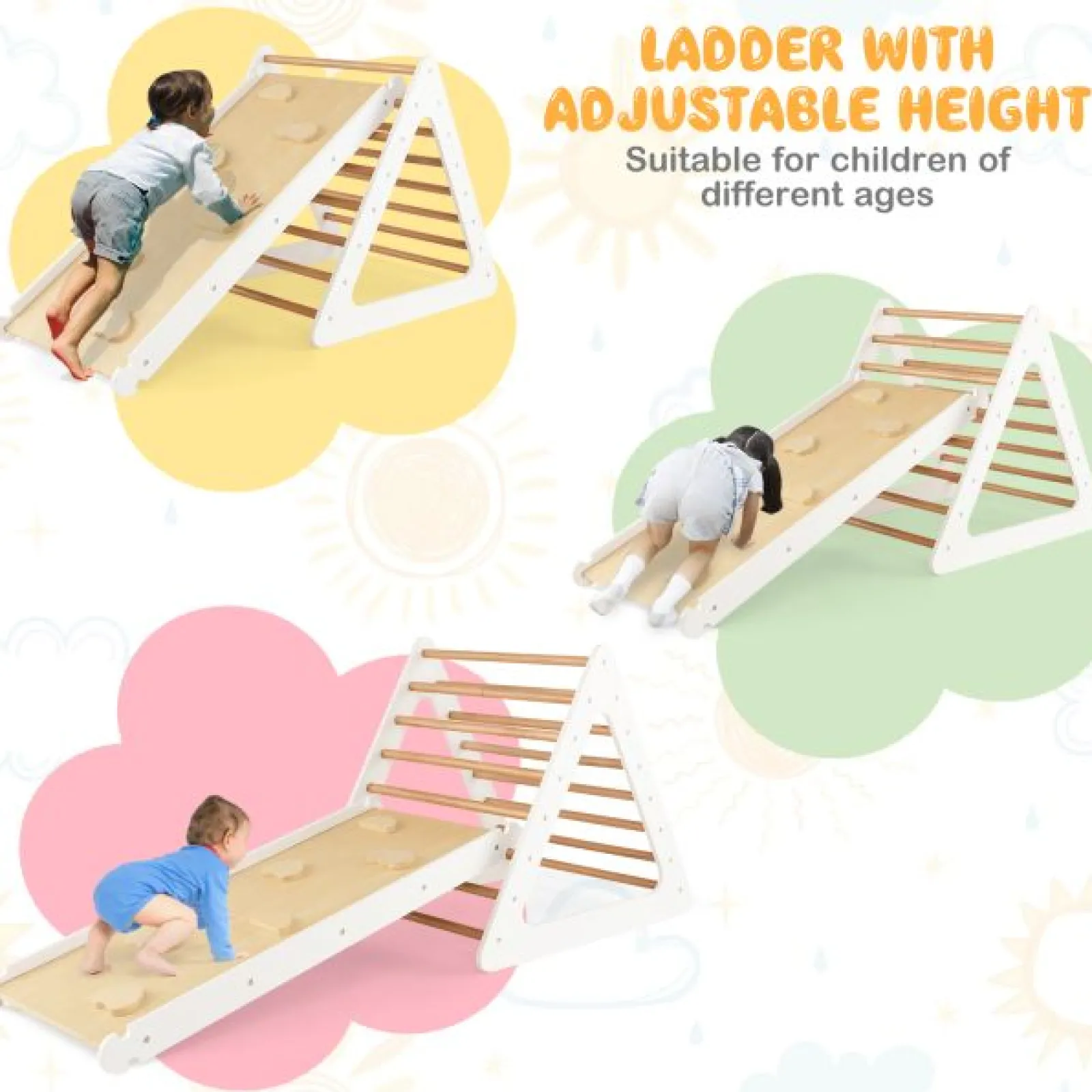 Kinder Little Helper 4-in-1 Deluxe Eco Montessori Pikler Dreieck, Rutsche & Kletterwand | Natürlich und weiß