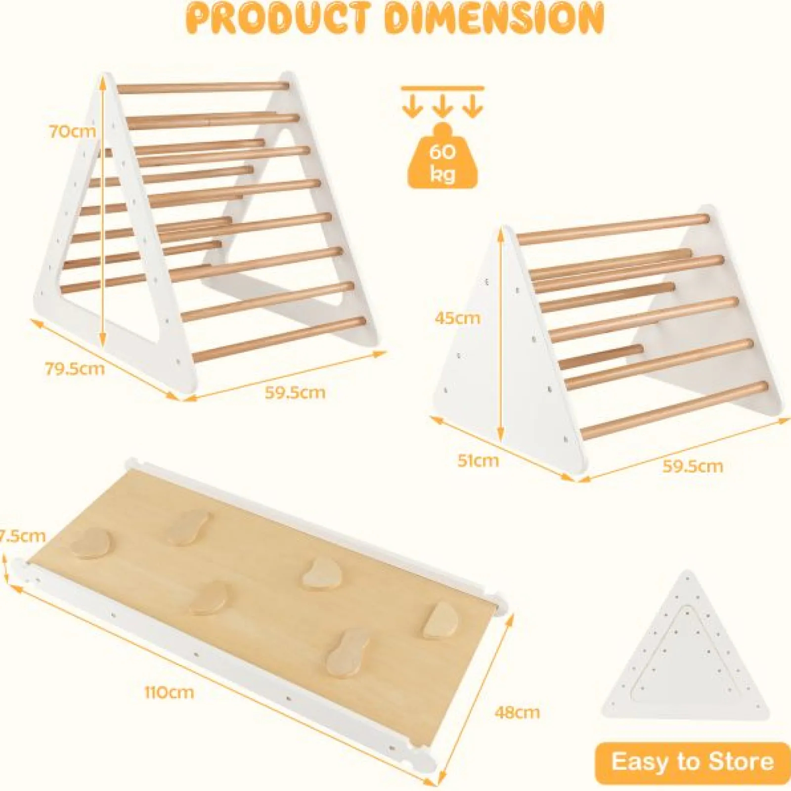 Kinder Little Helper 4-in-1 Deluxe Eco Montessori Pikler Dreieck, Rutsche & Kletterwand | Natürlich und weiß