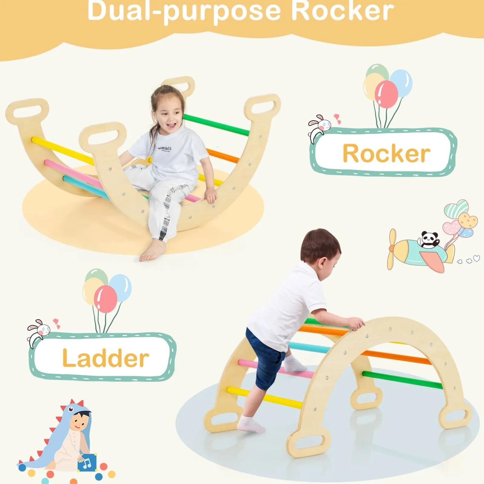 Kinder Little Helper 6-in-1 Eco Holz-Klettergerüst | Montessori Pikler Set | Bogen | Wippe | Rutsche | Kletterdreieck | Höhle