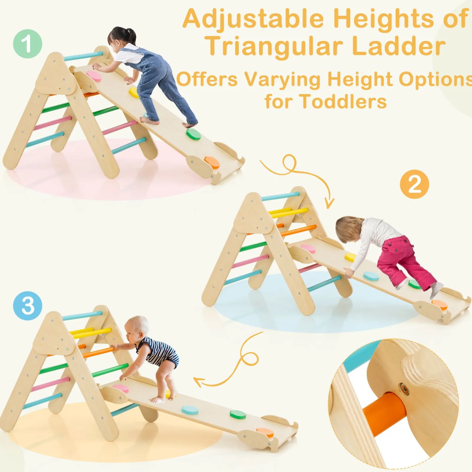 Kinder Little Helper 6-in-1 Eco Holz-Klettergerüst | Montessori Pikler Set | Bogen | Wippe | Rutsche | Kletterdreieck | Höhle