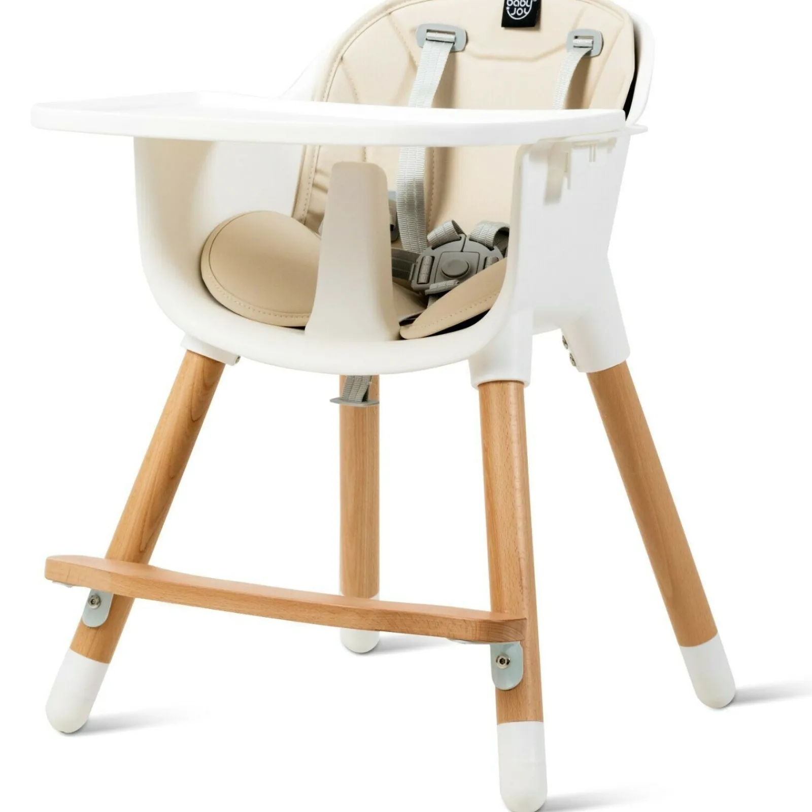 Little Helper 3-in-1 Höhenverstellbarer Hochstuhl und Tablett aus Buchenholz | Niedriger Stuhl | Beiges Kissen