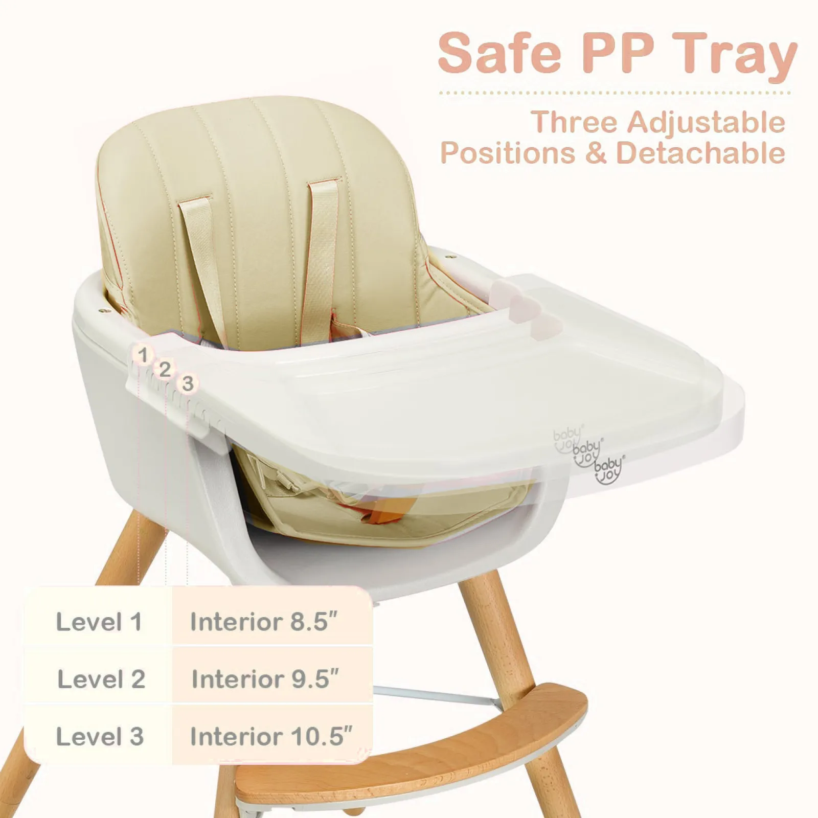 Little Helper 3-in-1 Höhenverstellbarer Hochstuhl und Tablett aus Buchenholz | Niedriger Stuhl | Beiges Kissen