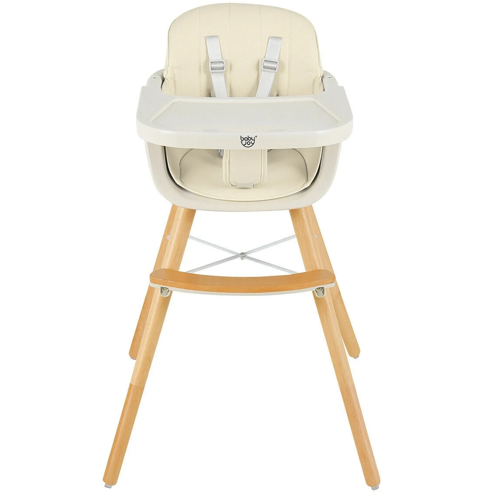 Little Helper 3-in-1 Höhenverstellbarer Hochstuhl und Tablett aus Buchenholz | Niedriger Stuhl | Cremefarbenes Kissen
