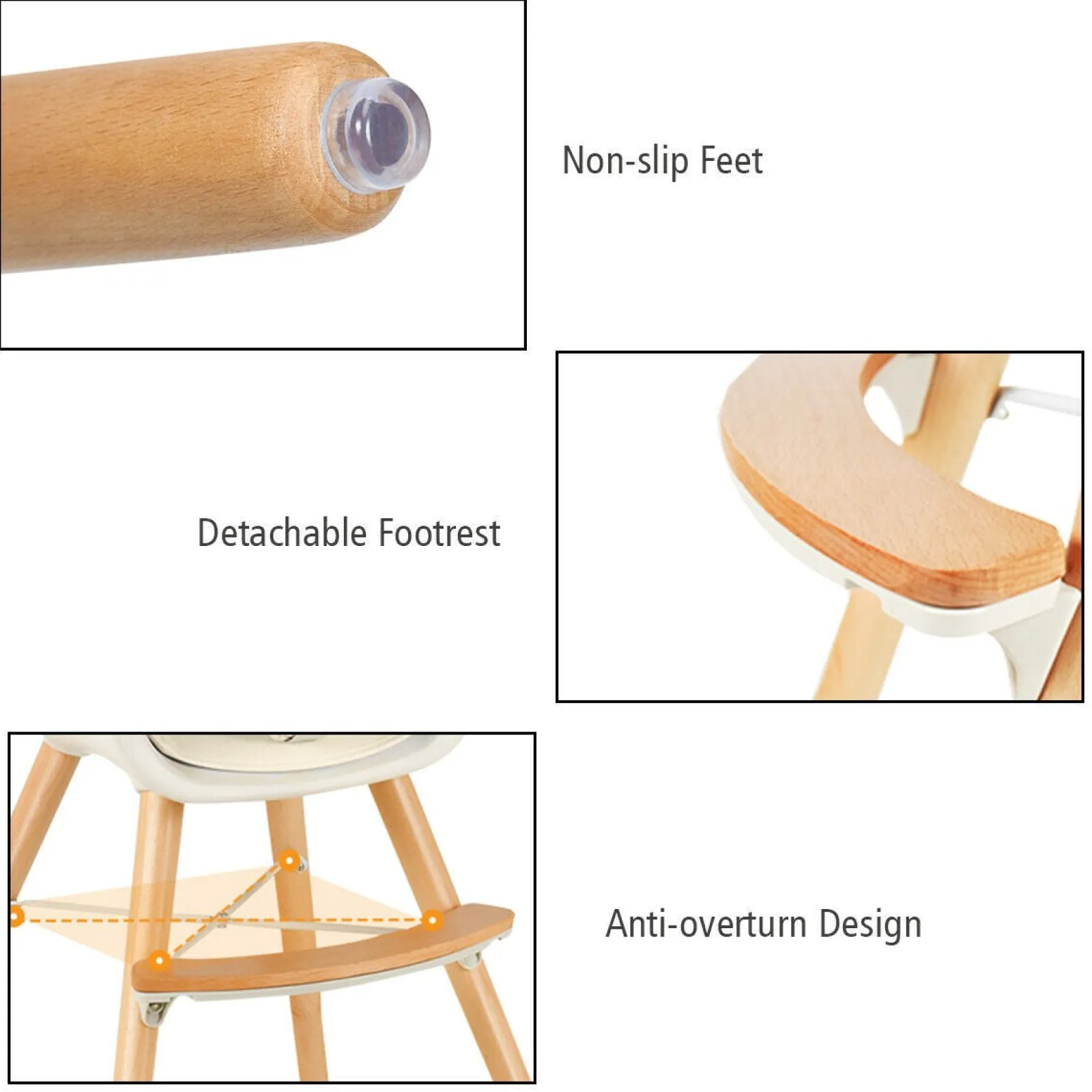 Little Helper 3-in-1 Höhenverstellbarer Hochstuhl und Tablett aus Buchenholz | Niedriger Stuhl | Cremefarbenes Kissen