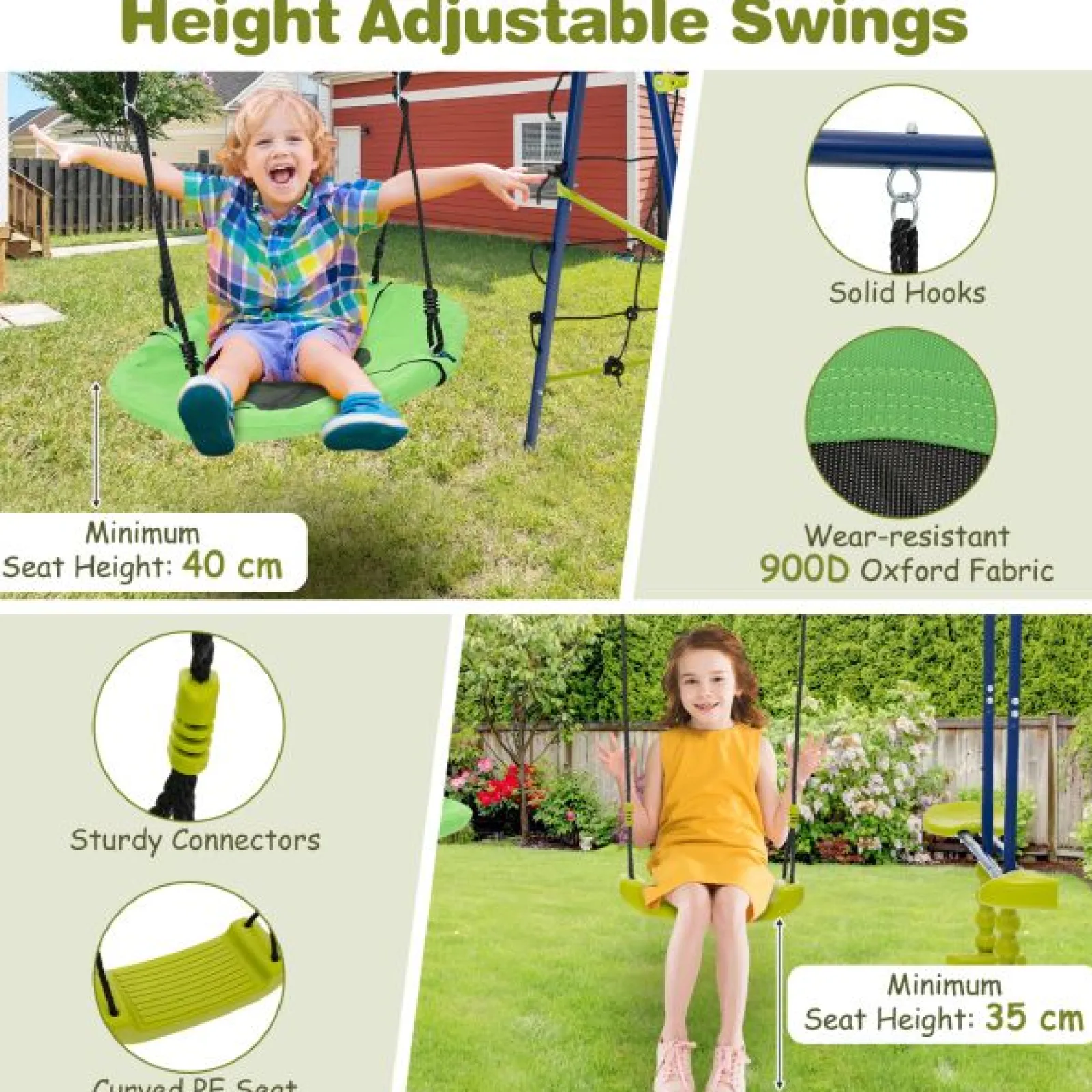 Little Helper 6-in-1 Hochleistungs-Pikler-Schaukelset mit Rostschutz | Kletterleiter | Wippe | Basketballkorb | Grün | 3–12 Jahre
