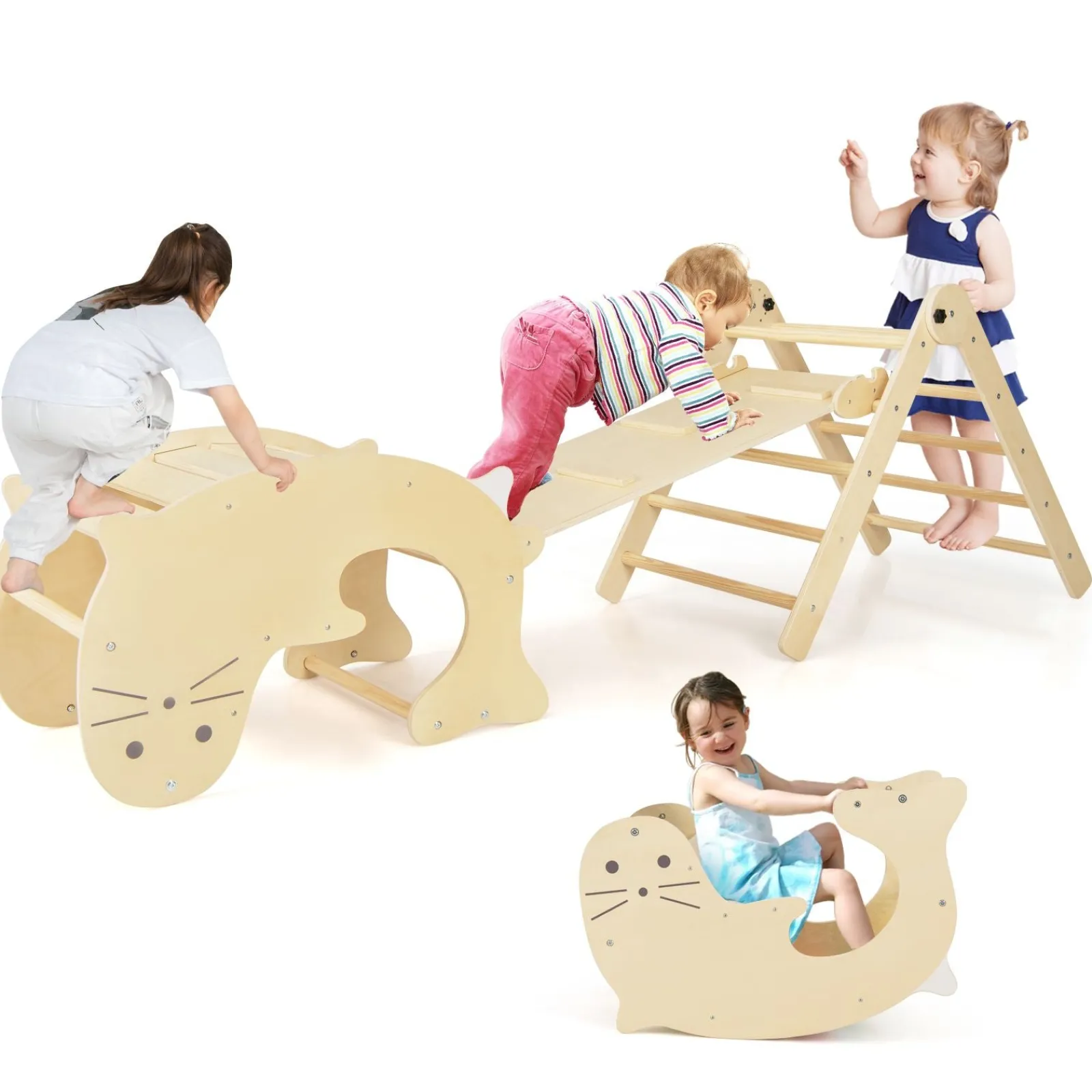 Kinder Little Helper 7-in-1 Indoor Öko Naturholz Klappbares Montessori Klettergerüst | Pikler Dreieck