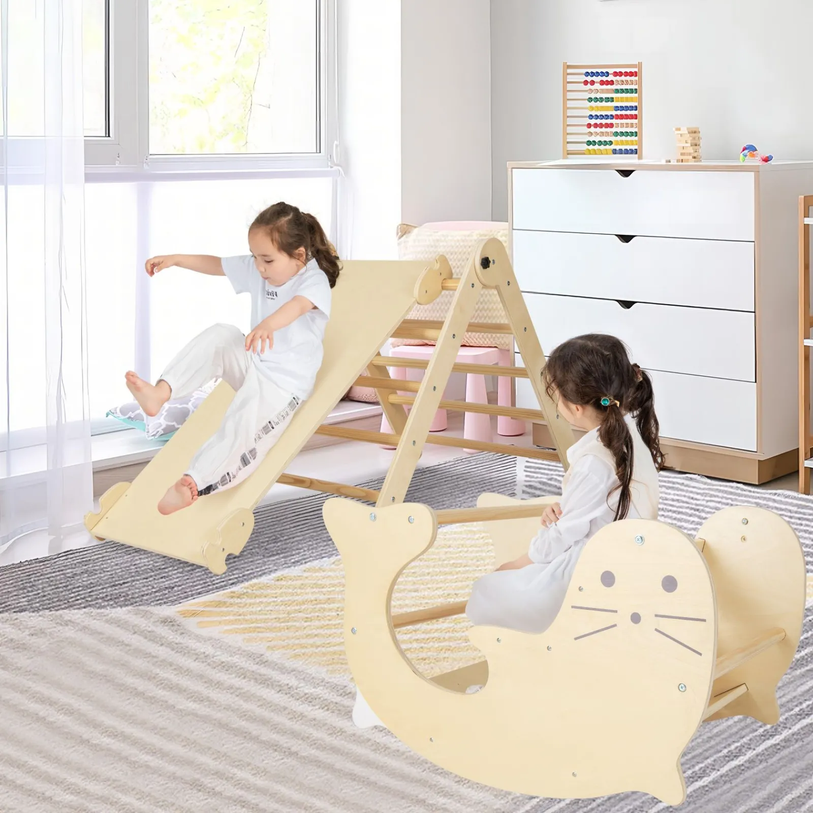 Kinder Little Helper 7-in-1 Indoor Öko Naturholz Klappbares Montessori Klettergerüst | Pikler Dreieck