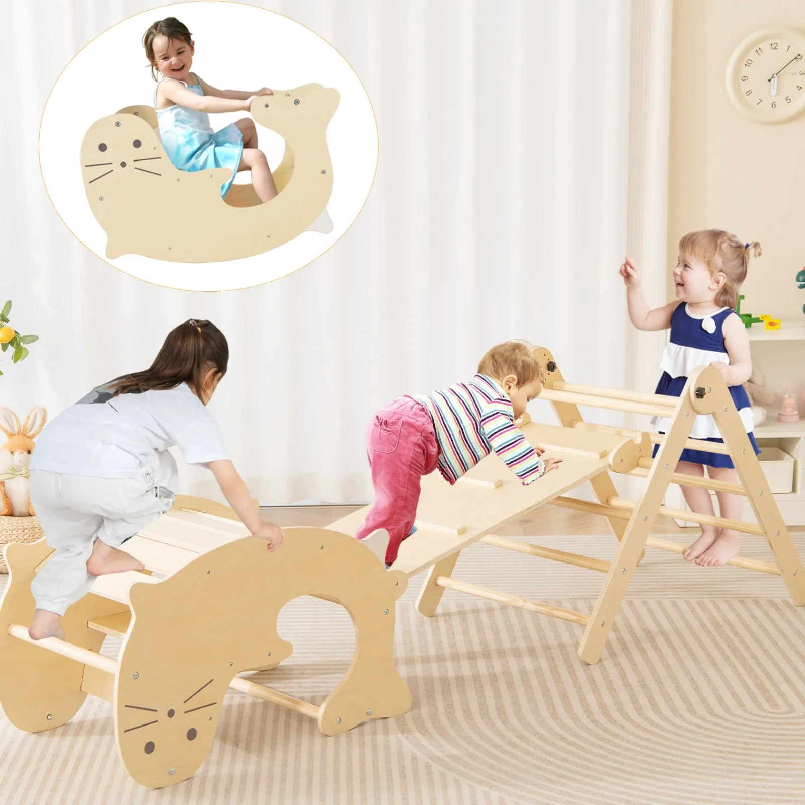 Kinder Little Helper 7-in-1 Indoor Öko Naturholz Klappbares Montessori Klettergerüst | Pikler Dreieck