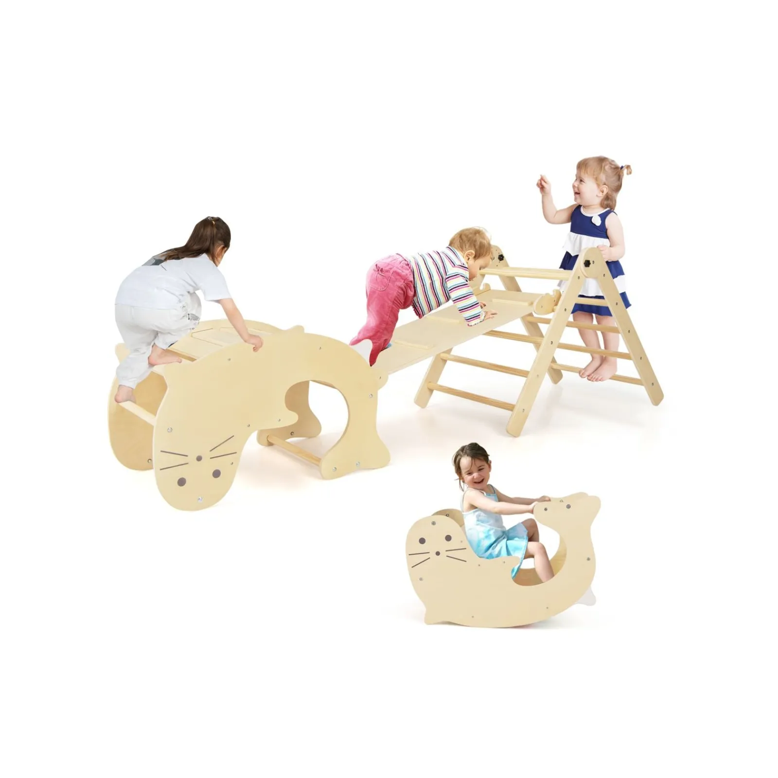 Kinder Little Helper 7-in-1 Indoor Öko Naturholz Klappbares Montessori Klettergerüst | Pikler Dreieck