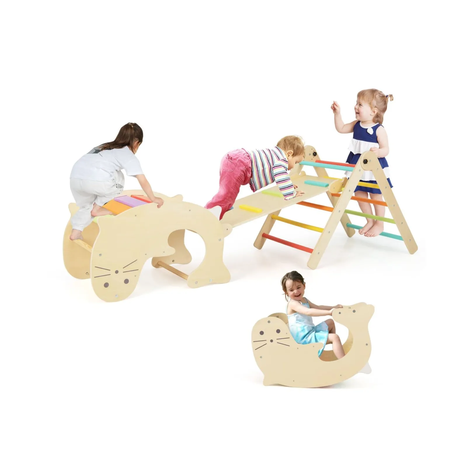 Kinder Little Helper 7-in-1 Indoor Öko Naturholz Klappbares Montessori Klettergerüst | Pikler Dreieck