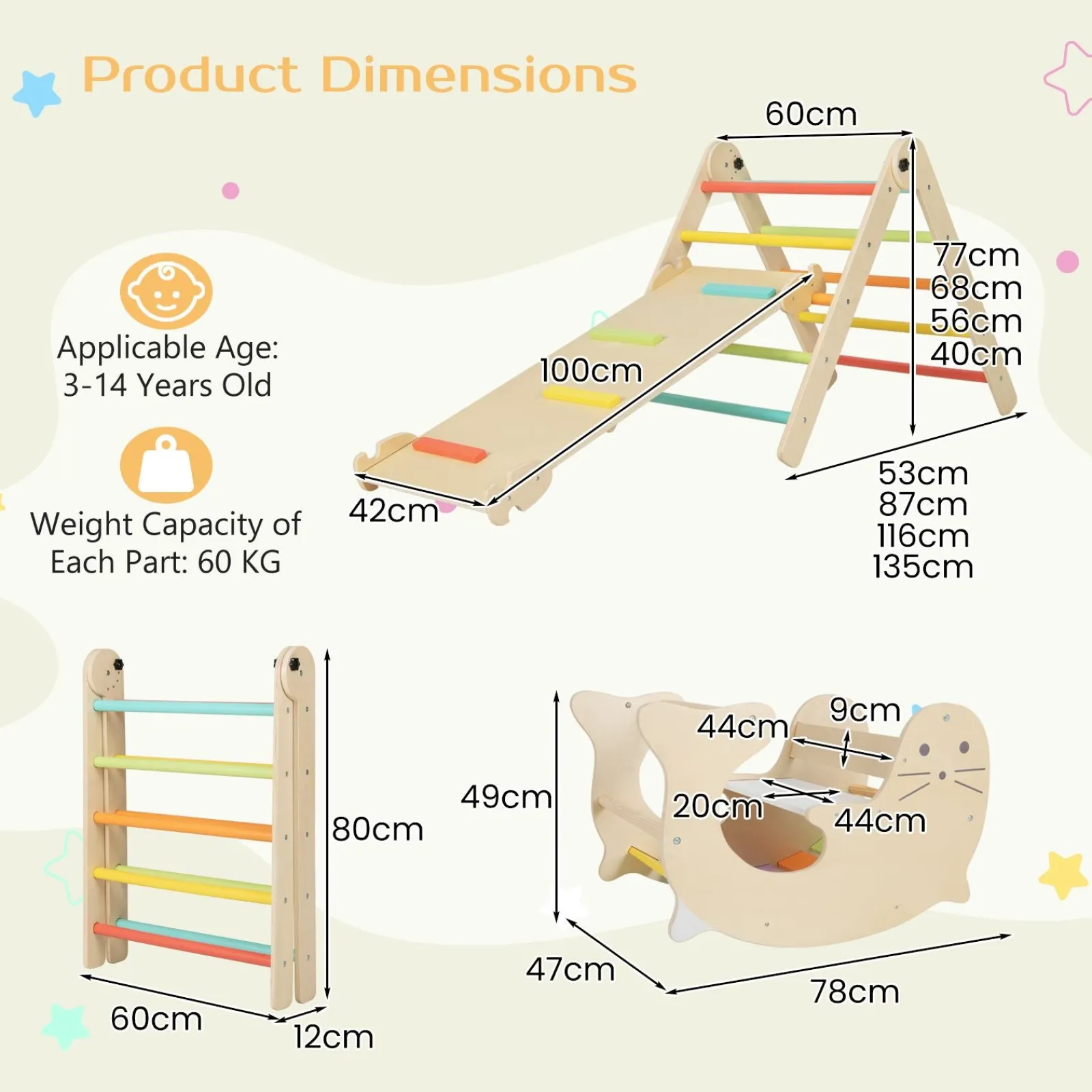 Kinder Little Helper 7-in-1 Indoor Öko Naturholz Klappbares Montessori Klettergerüst | Pikler Dreieck