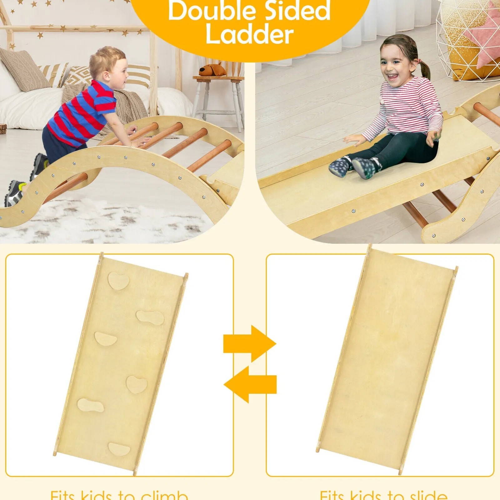 Kinder Little Helper 4-in-1 Kinder-Kletterbogen, Schaukelstuhl, Rutsche und Kletterer aus Öko-Holz Pikler | Naturholz