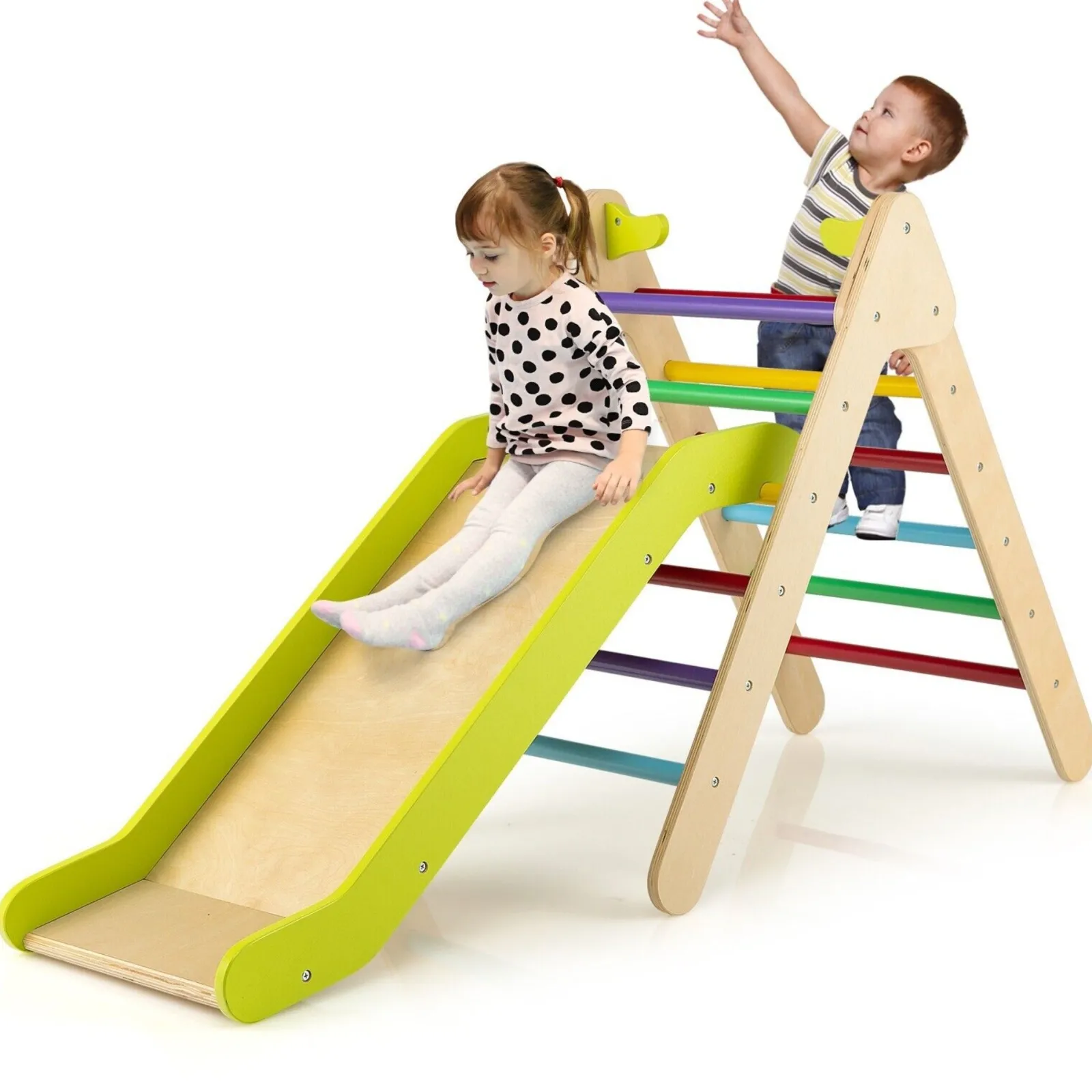 Kinder Little Helper 2-in-1 Klettergerüst aus Ökoholz für Kinder | Montessori Pikler Dreieck, Rutsche und Klettergerüst