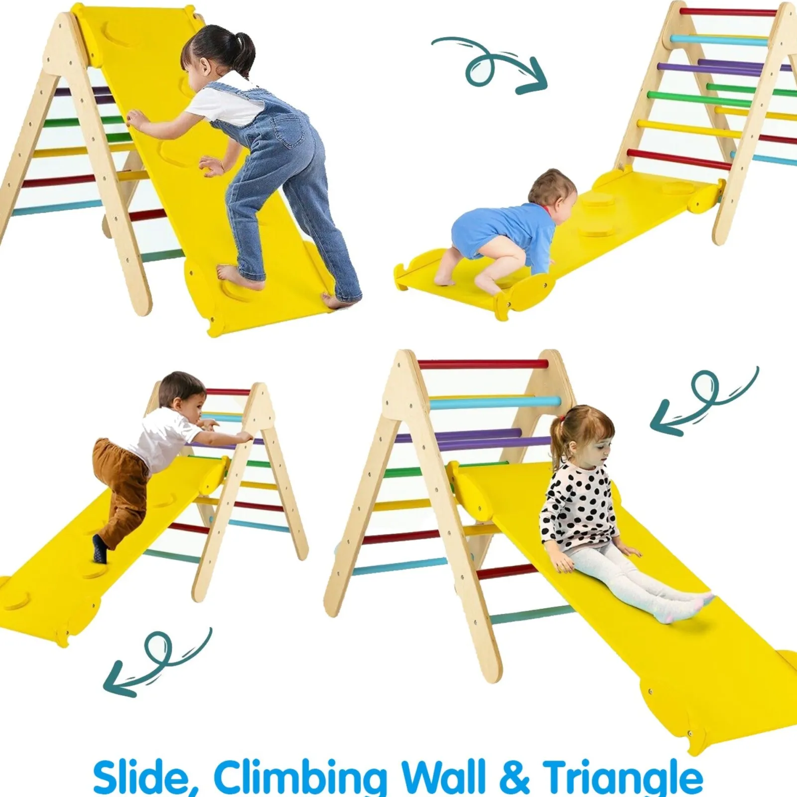 Kinder Little Helper 3-in-1 Klettergerüst aus Ökoholz für Kinder | Montessori Pikler Dreieck, Rutsche und Klettergerüst