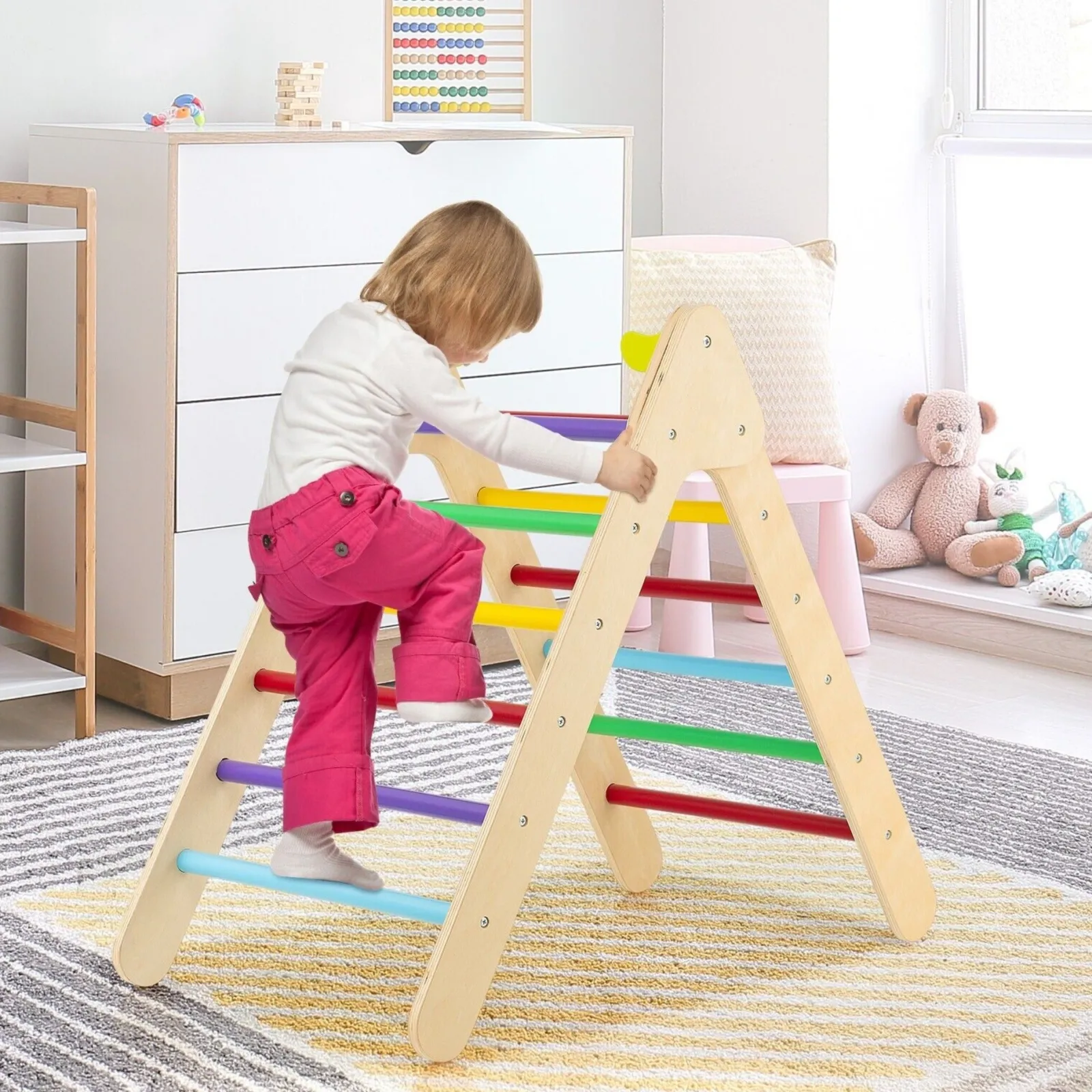 Kinder Little Helper 2-in-1 Klettergerüst aus Ökoholz für Kinder | Montessori Pikler Dreieck, Rutsche und Klettergerüst