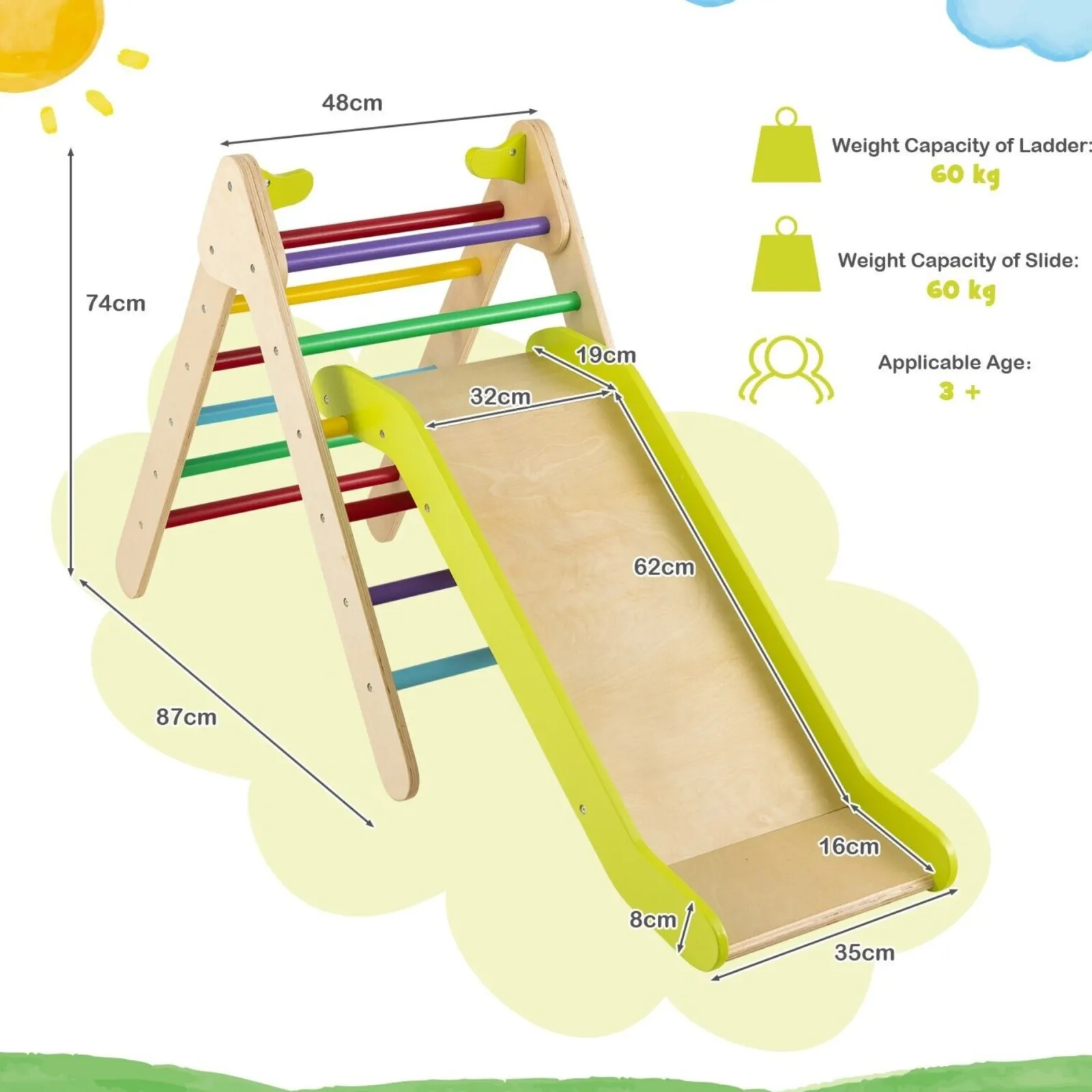 Kinder Little Helper 2-in-1 Klettergerüst aus Ökoholz für Kinder | Montessori Pikler Dreieck, Rutsche und Klettergerüst