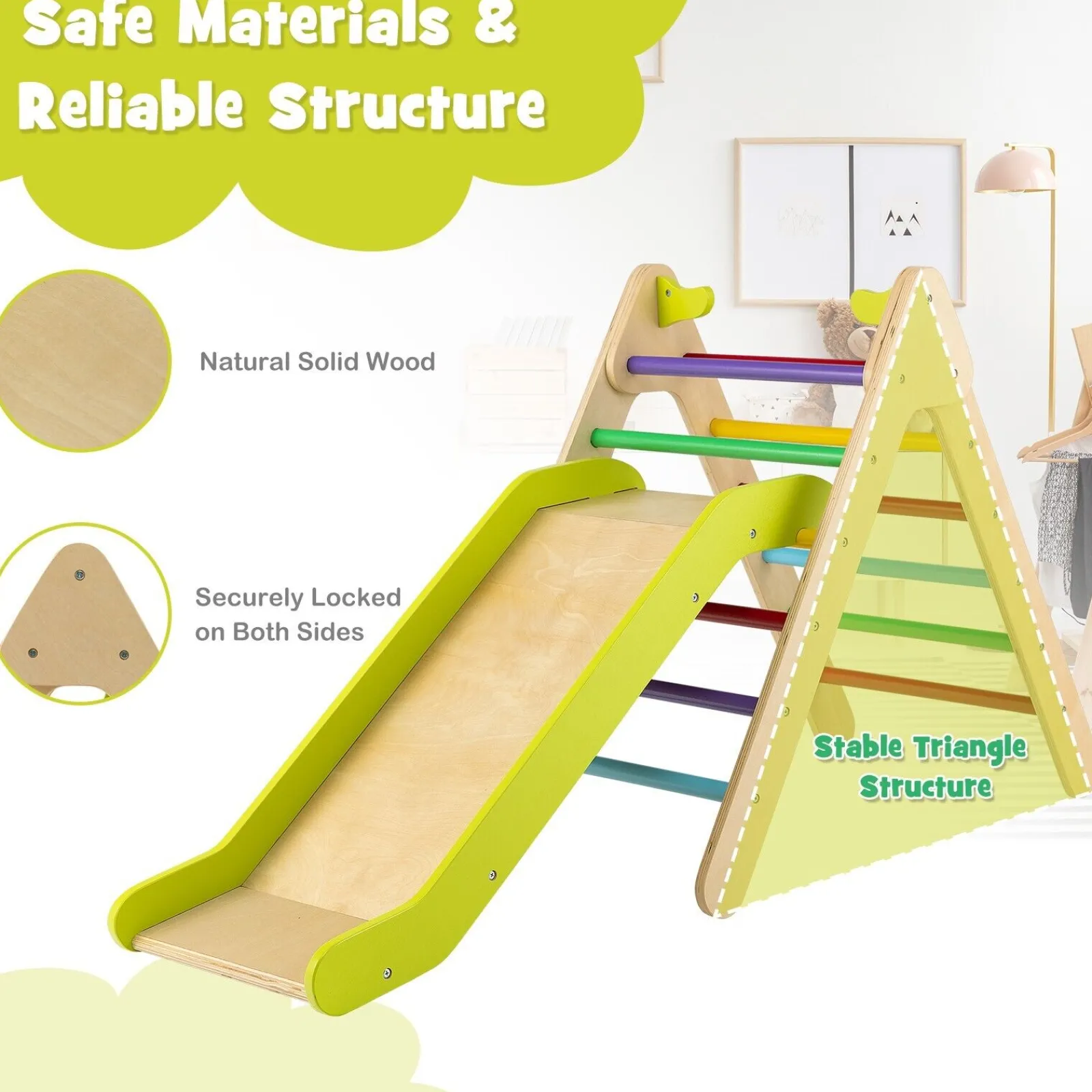 Kinder Little Helper 2-in-1 Klettergerüst aus Ökoholz für Kinder | Montessori Pikler Dreieck, Rutsche und Klettergerüst