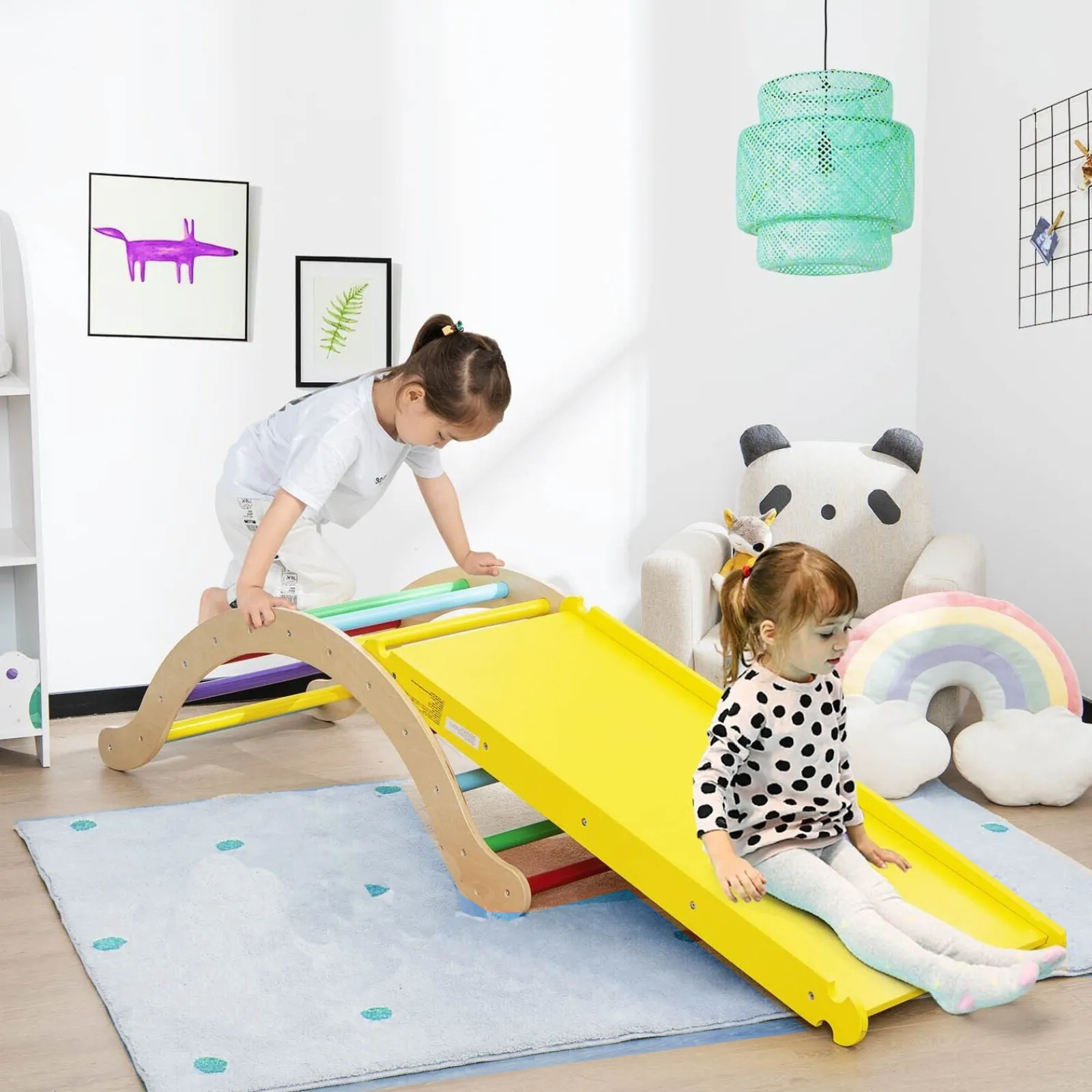 Kinder Little Helper 4-in-1 Klettergerüst aus Ökoholz für Kinder | Montessori Pikler Kletterbogen, Rutsche und Wippe