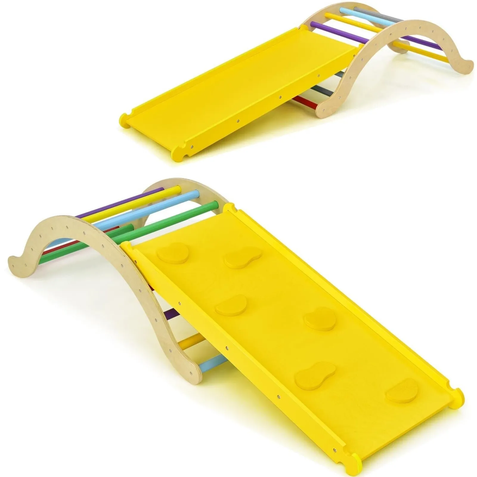 Kinder Little Helper 4-in-1 Klettergerüst aus Ökoholz für Kinder | Montessori Pikler Kletterbogen, Rutsche und Wippe