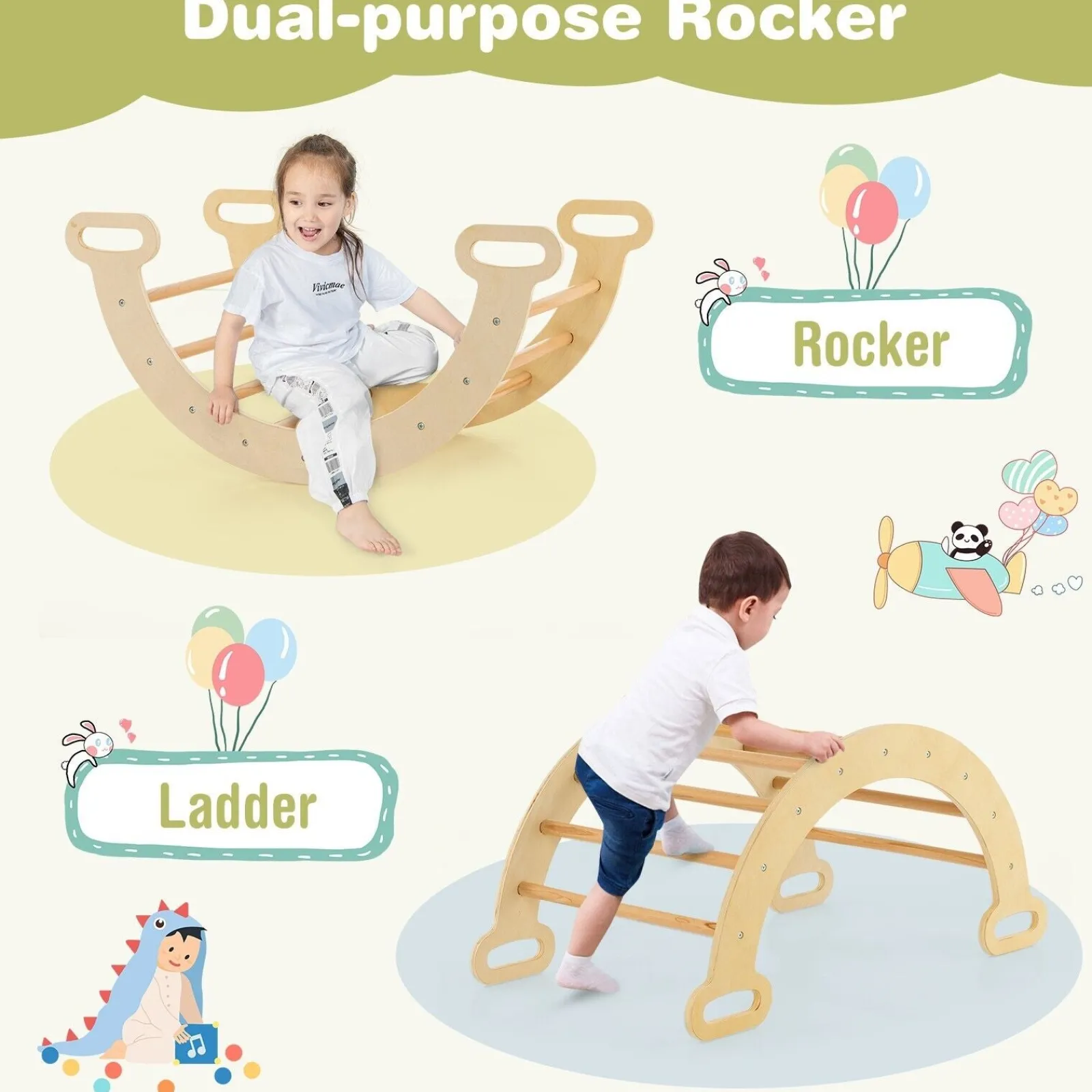 Kinder Little Helper 6-in-1 Klettergerüst aus Ökoholz für Kinder | Montessori-Pikler-Set | Bogen | Wippe | Rutsche | Kletterdreieck | Höhle